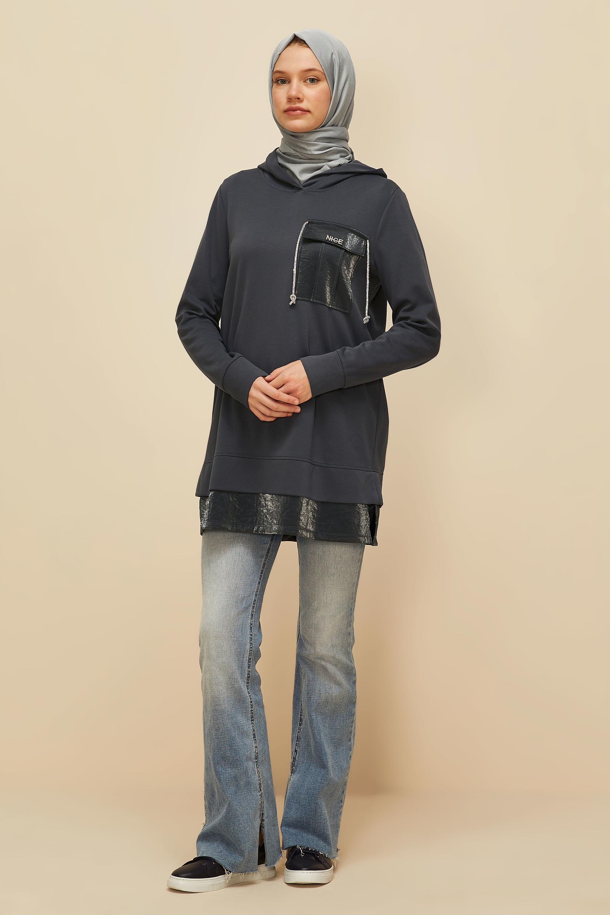 Vêtements hijab GRIS TUNIQUE DE SURVÊTEMENT À CAPUCHE 45920