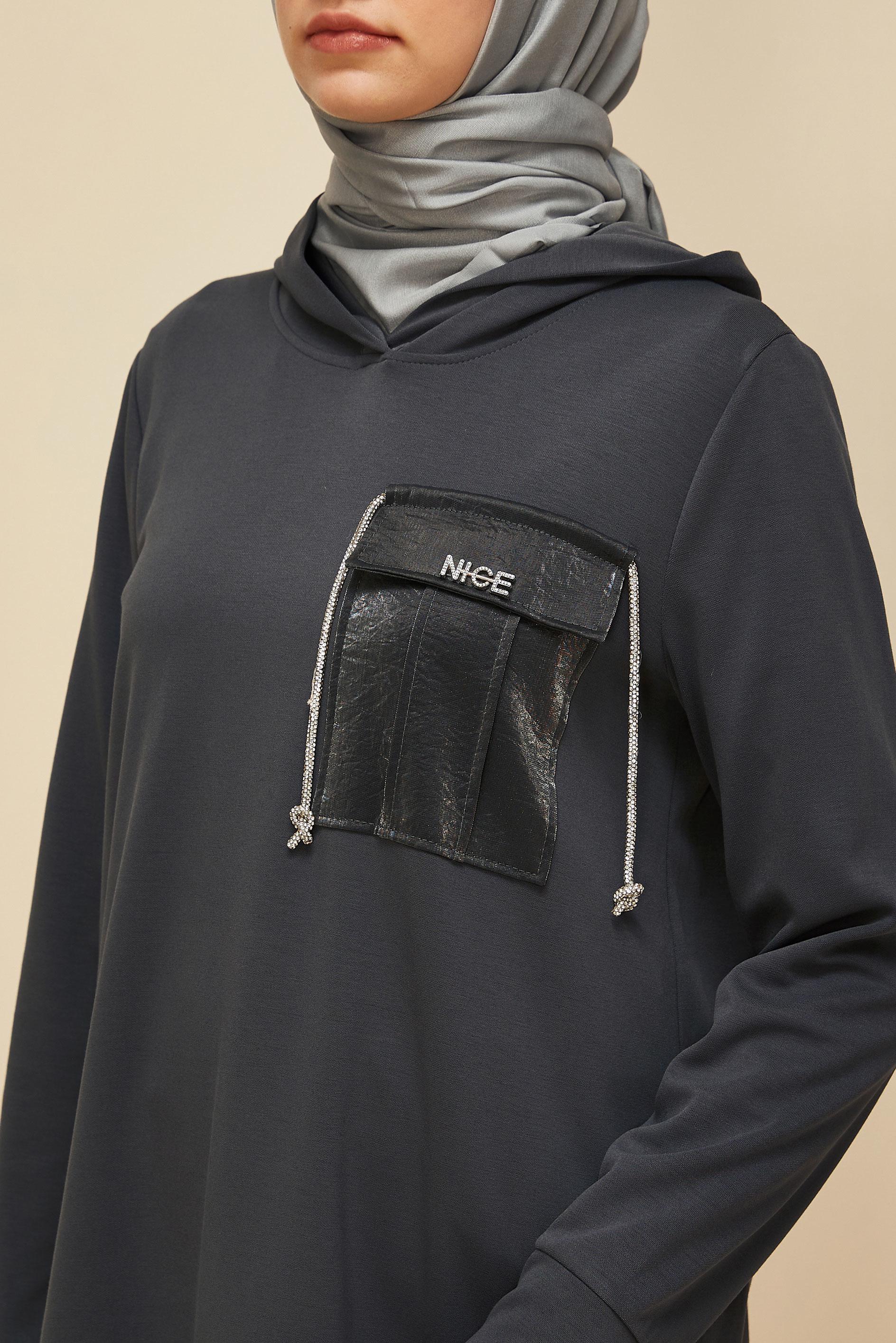 Vêtements hijab GRIS TUNIQUE DE SURVÊTEMENT À CAPUCHE 45920