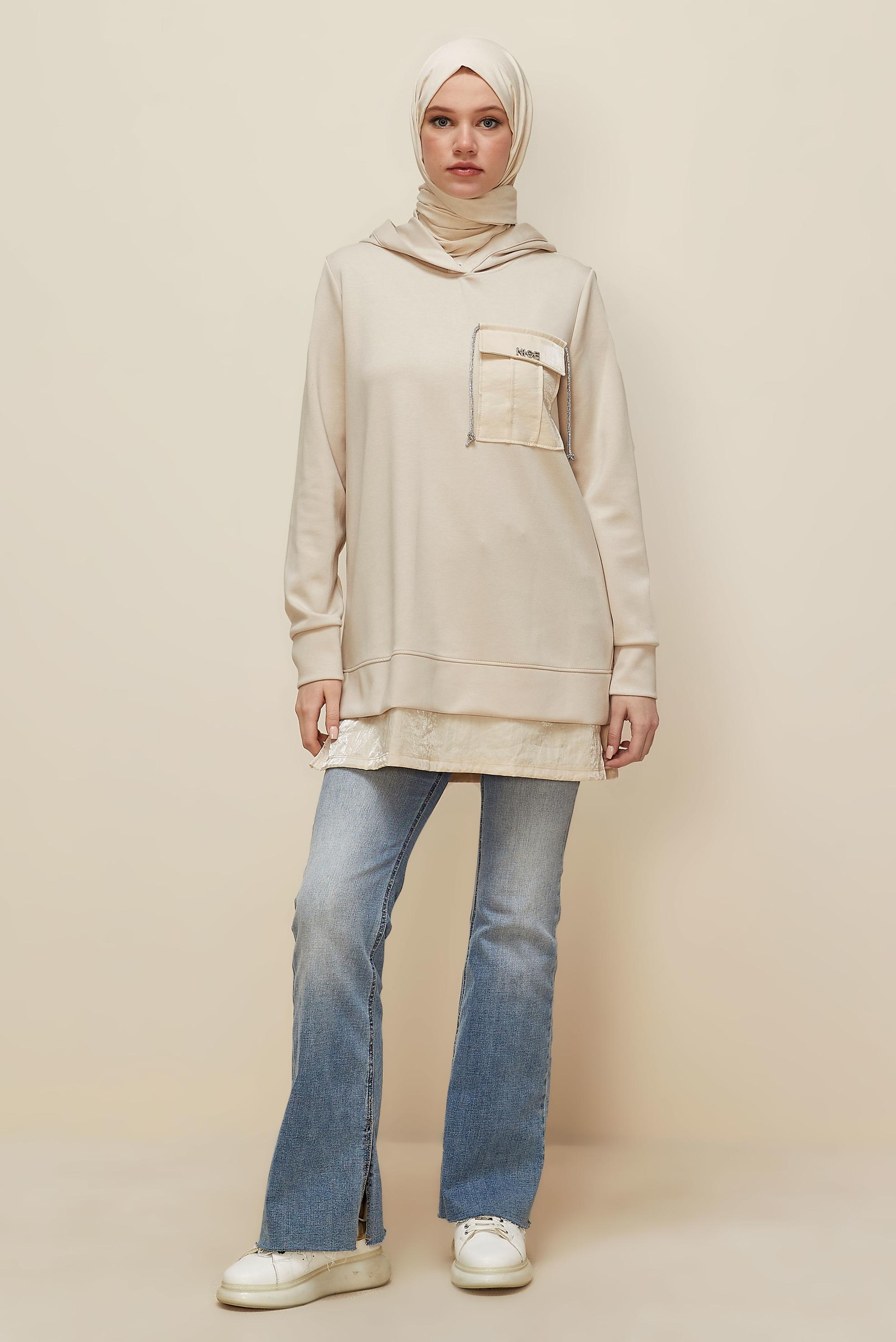 Hijab clothing BEIGE HOODED TRACKSUIT TUNIC 45920