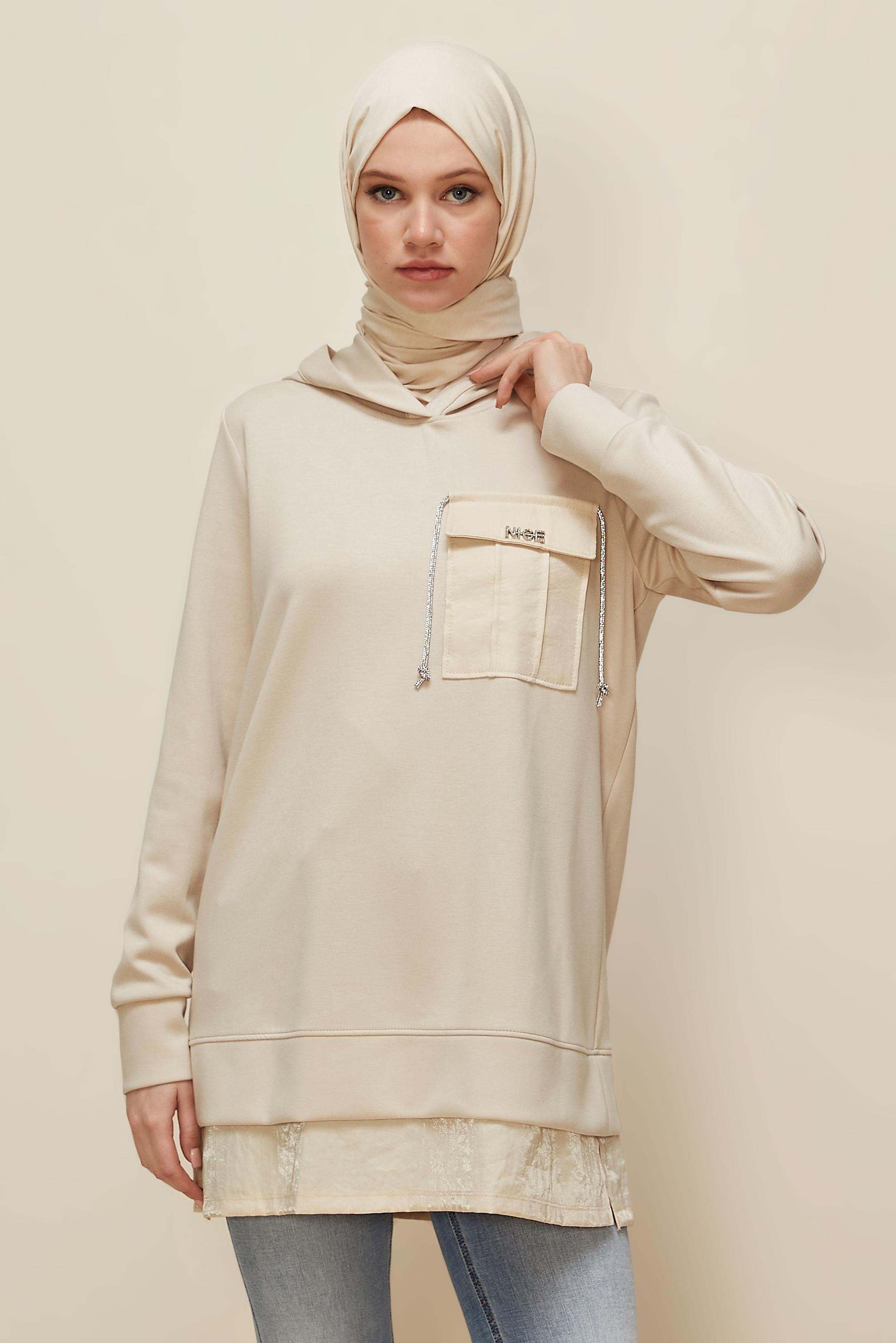 Hijab clothing BEIGE HOODED TRACKSUIT TUNIC 45920