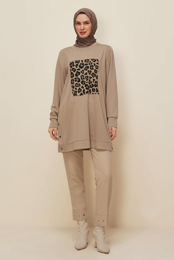 Tesettür giyim BEJ 45921 AZEL EŞOFMAN TUNİK 40-48 TEK38 - ALVİNA