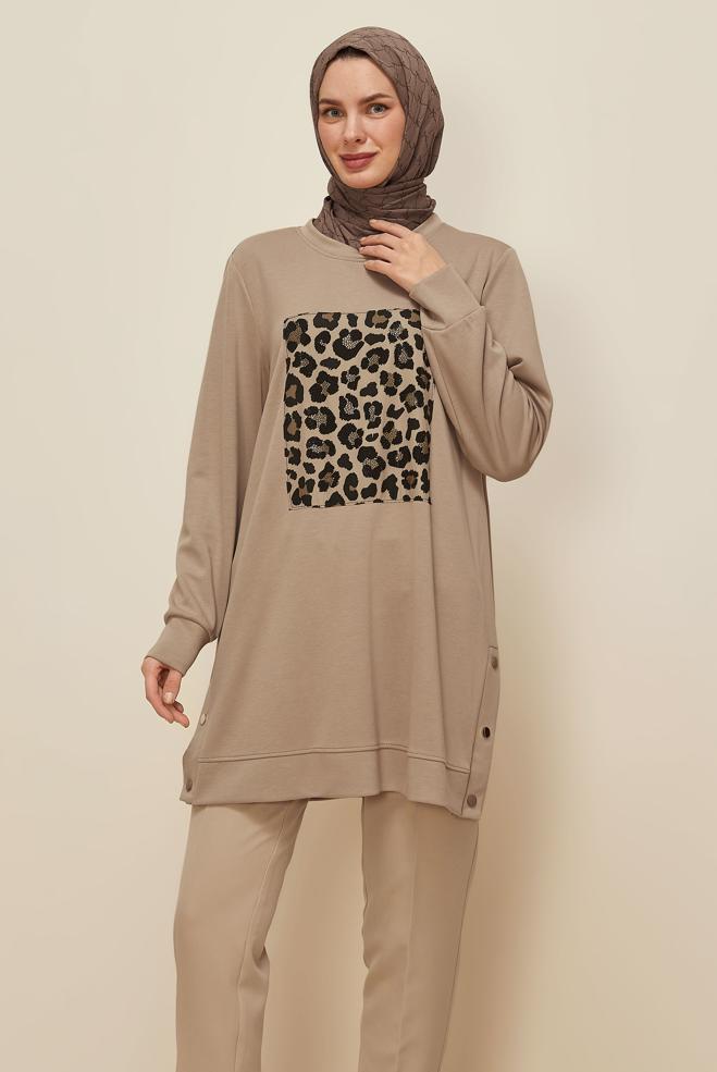 Tesettür giyim BEJ 45921 AZEL EŞOFMAN TUNİK 40-48 TEK38 - ALVİNA