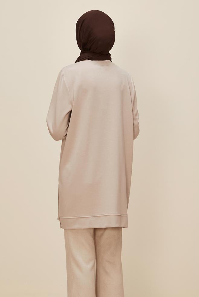 Vêtements hijab ÉCRUE TUNIQUE DE SURVÊTEMENT IMPRIMÉE LÉOPARD 45921 - ALVİNA