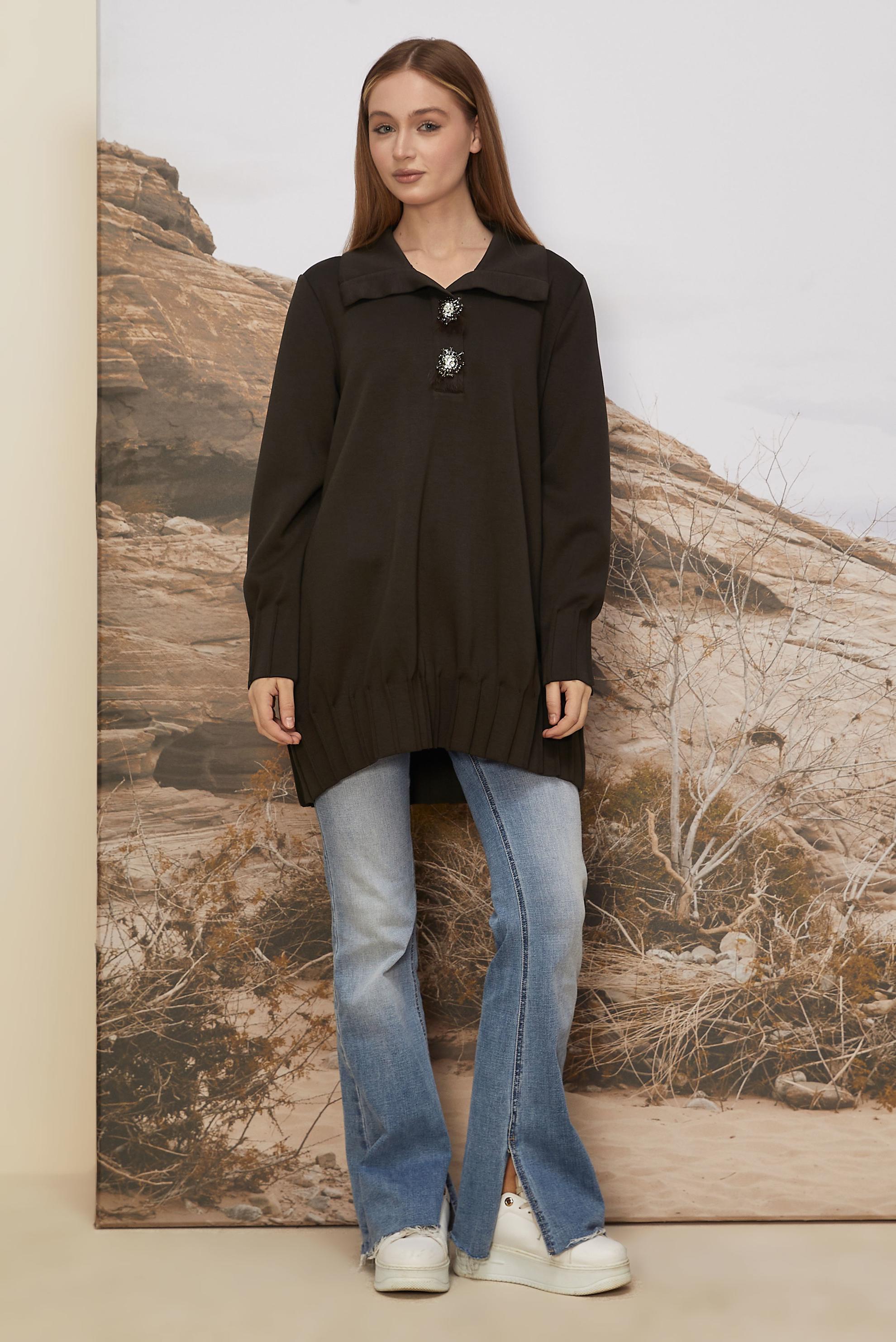 Tesettür giyim KAHVE TAŞLI EŞOFMAN TUNİK 45957