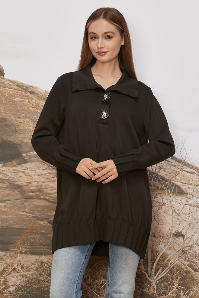 Hijab clothing BROWN GEM EMBROIDERED TRACK SUIT TUNIC 45957 - ALVİNA