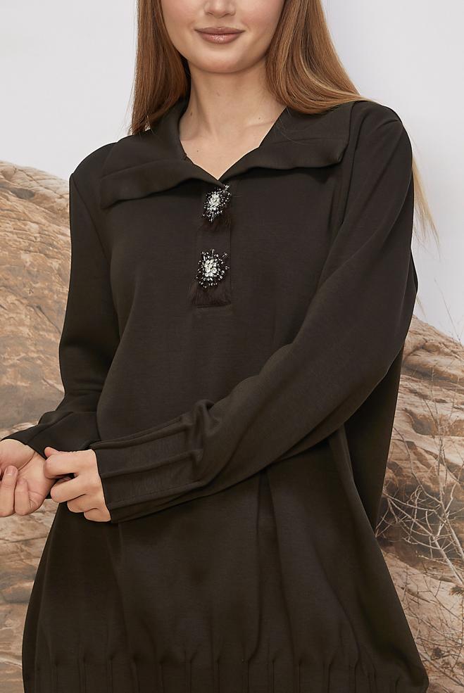 Hijab clothing BROWN GEM EMBROIDERED TRACK SUIT TUNIC 45957 - ALVİNA