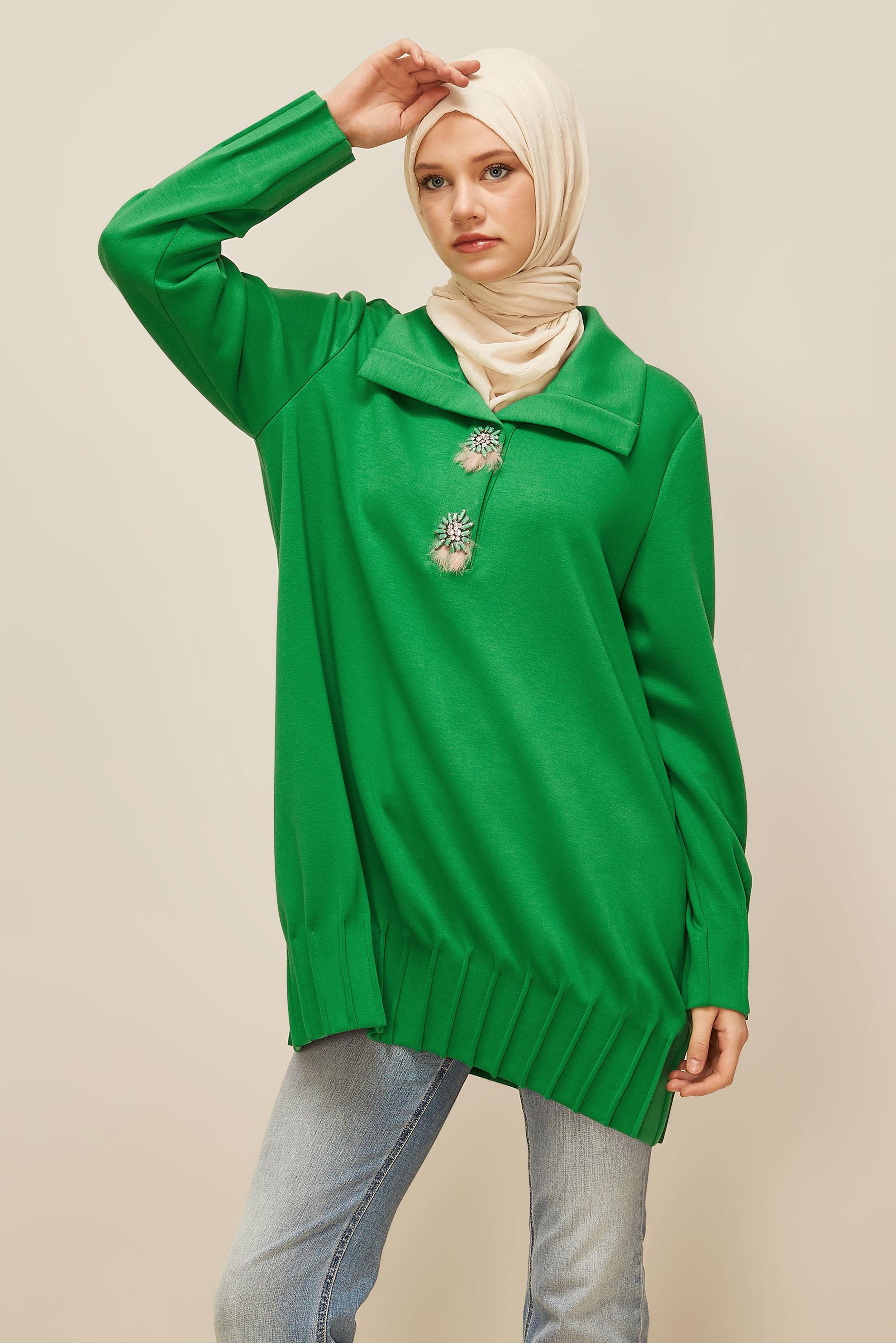 Vêtements hijab VERT TUNIQUE DE SURVÊTEMENT BRODÉE DE GEMMES 45957