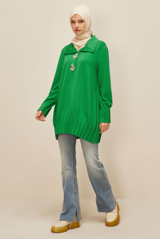 Vêtements hijab VERT TUNIQUE DE SURVÊTEMENT BRODÉE DE GEMMES 45957 - ALVİNA