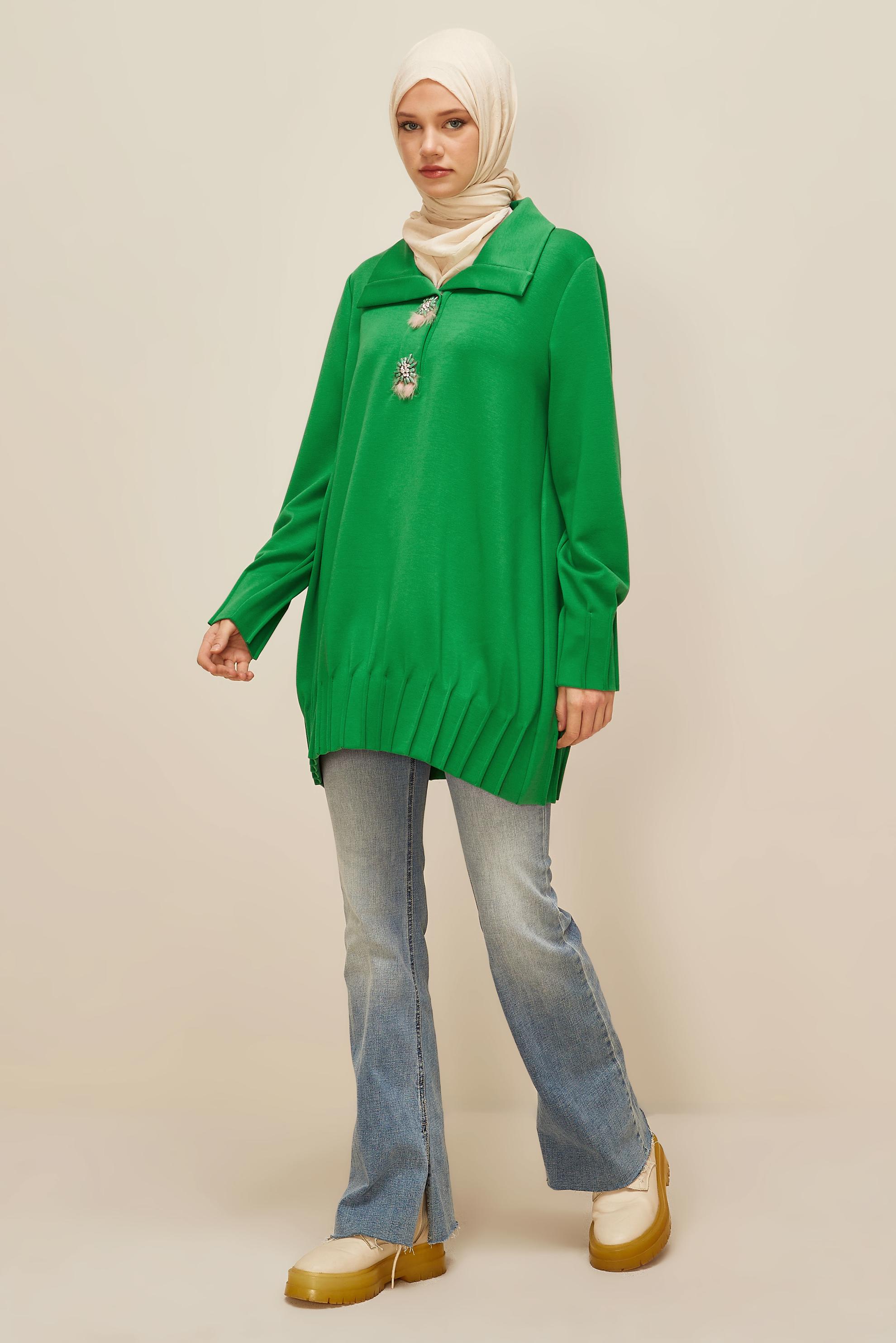 Vêtements hijab VERT TUNIQUE DE SURVÊTEMENT BRODÉE DE GEMMES 45957