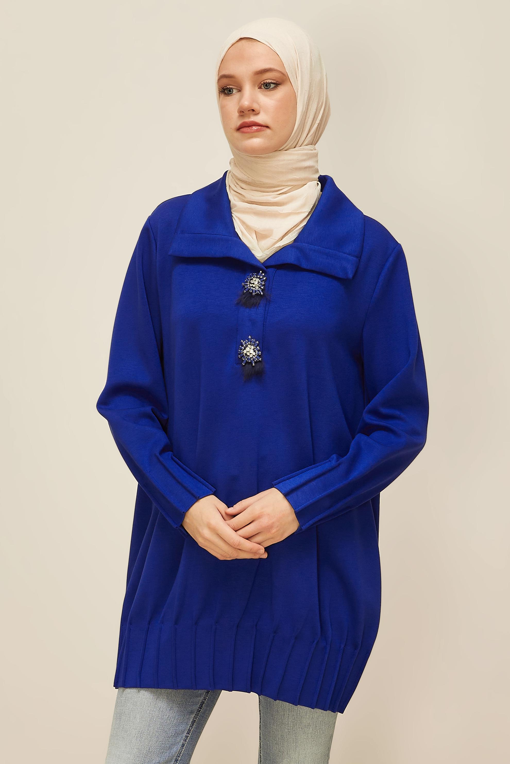Vêtements hijab BLEU MARINE TUNIQUE DE SURVÊTEMENT BRODÉE DE GEMMES 45957