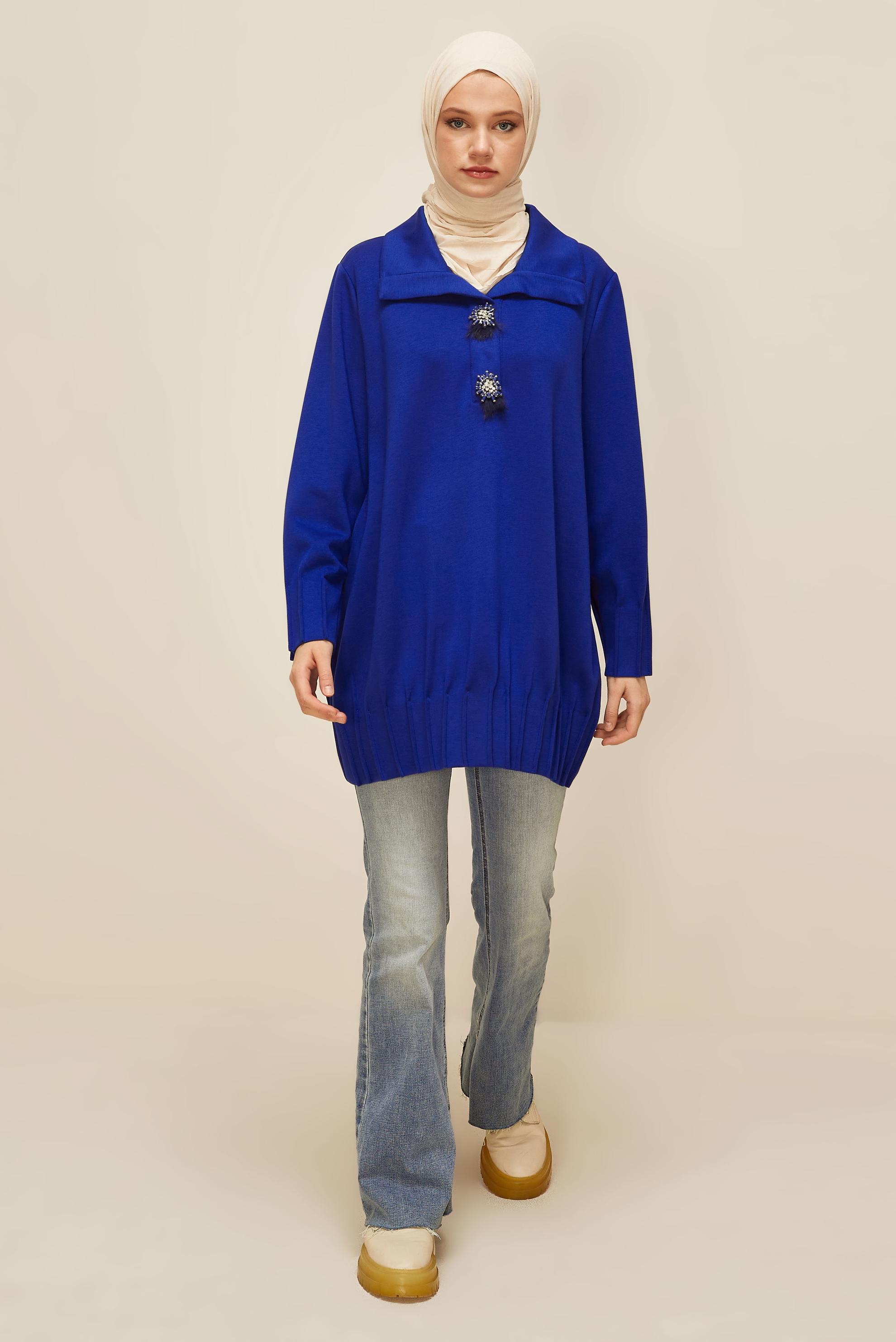 Vêtements hijab BLEU MARINE TUNIQUE DE SURVÊTEMENT BRODÉE DE GEMMES 45957