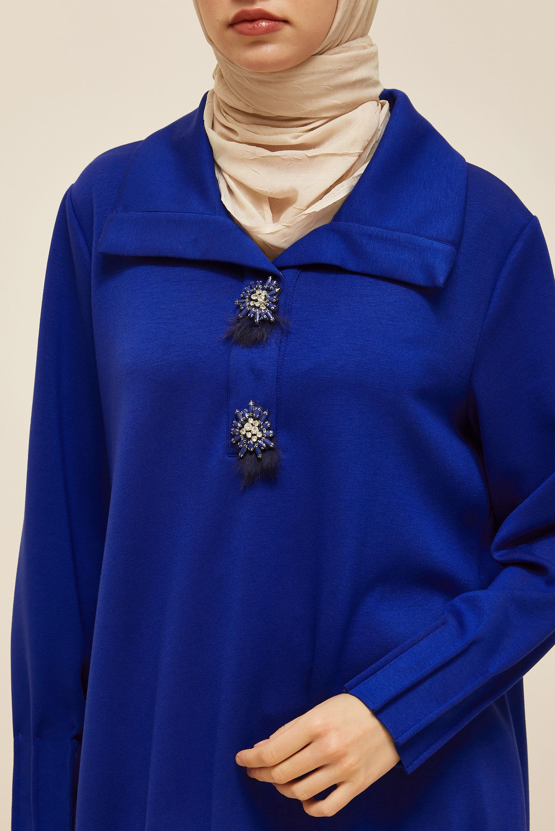 Vêtements hijab BLEU MARINE TUNIQUE DE SURVÊTEMENT BRODÉE DE GEMMES 45957