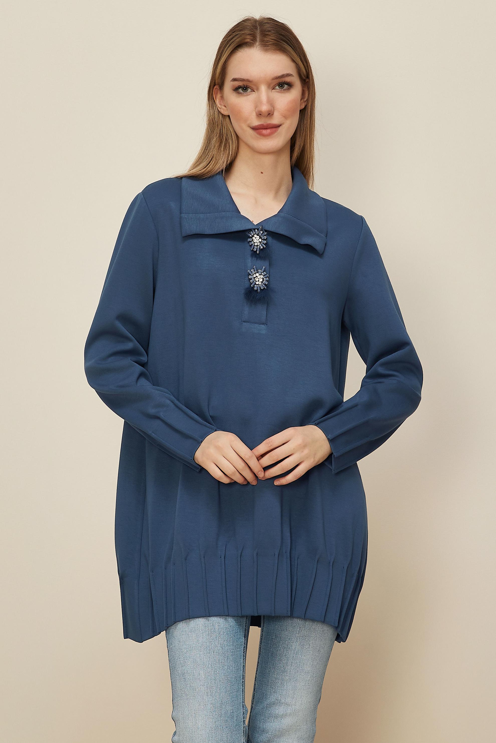 Tesettür giyim MAVİ TAŞLI EŞOFMAN TUNİK 45957