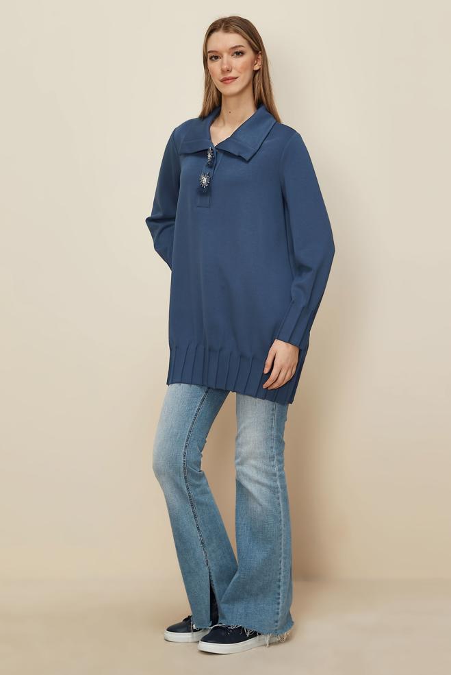 Tesettür giyim MAVİ TAŞLI EŞOFMAN TUNİK 45957 - ALVİNA