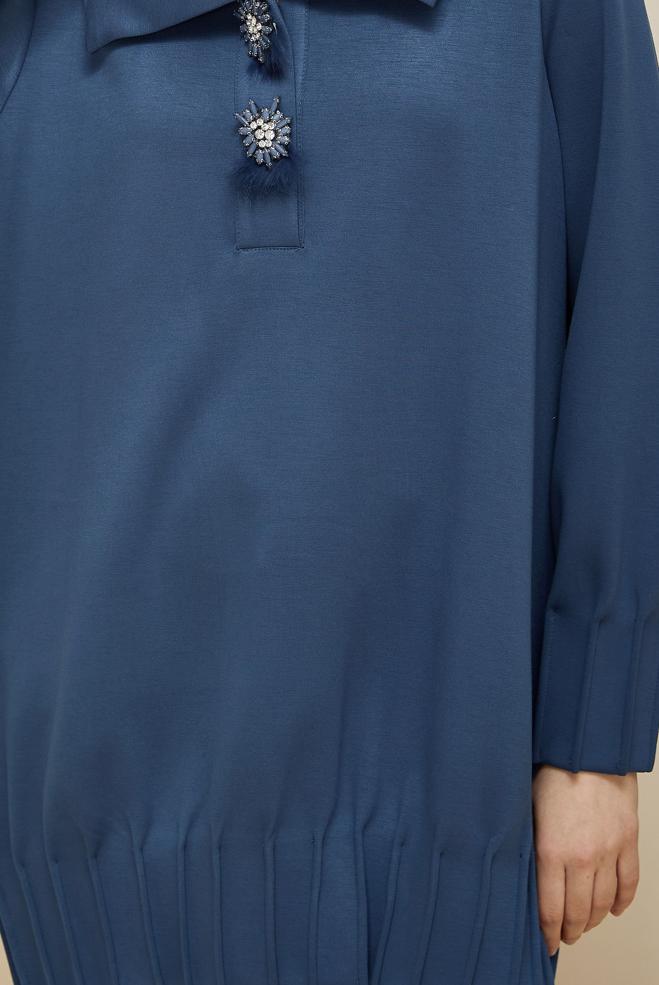 Tesettür giyim MAVİ TAŞLI EŞOFMAN TUNİK 45957 - ALVİNA