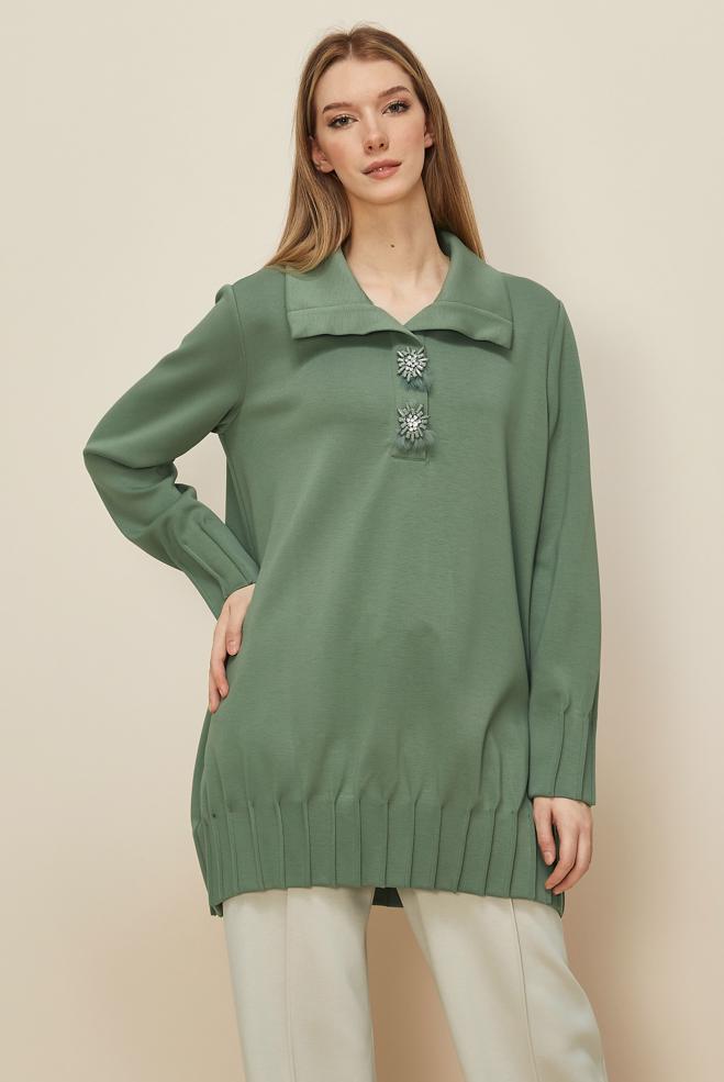 Tesettür giyim YEŞİL TAŞLI EŞOFMAN TUNİK 45957 - ALVİNA