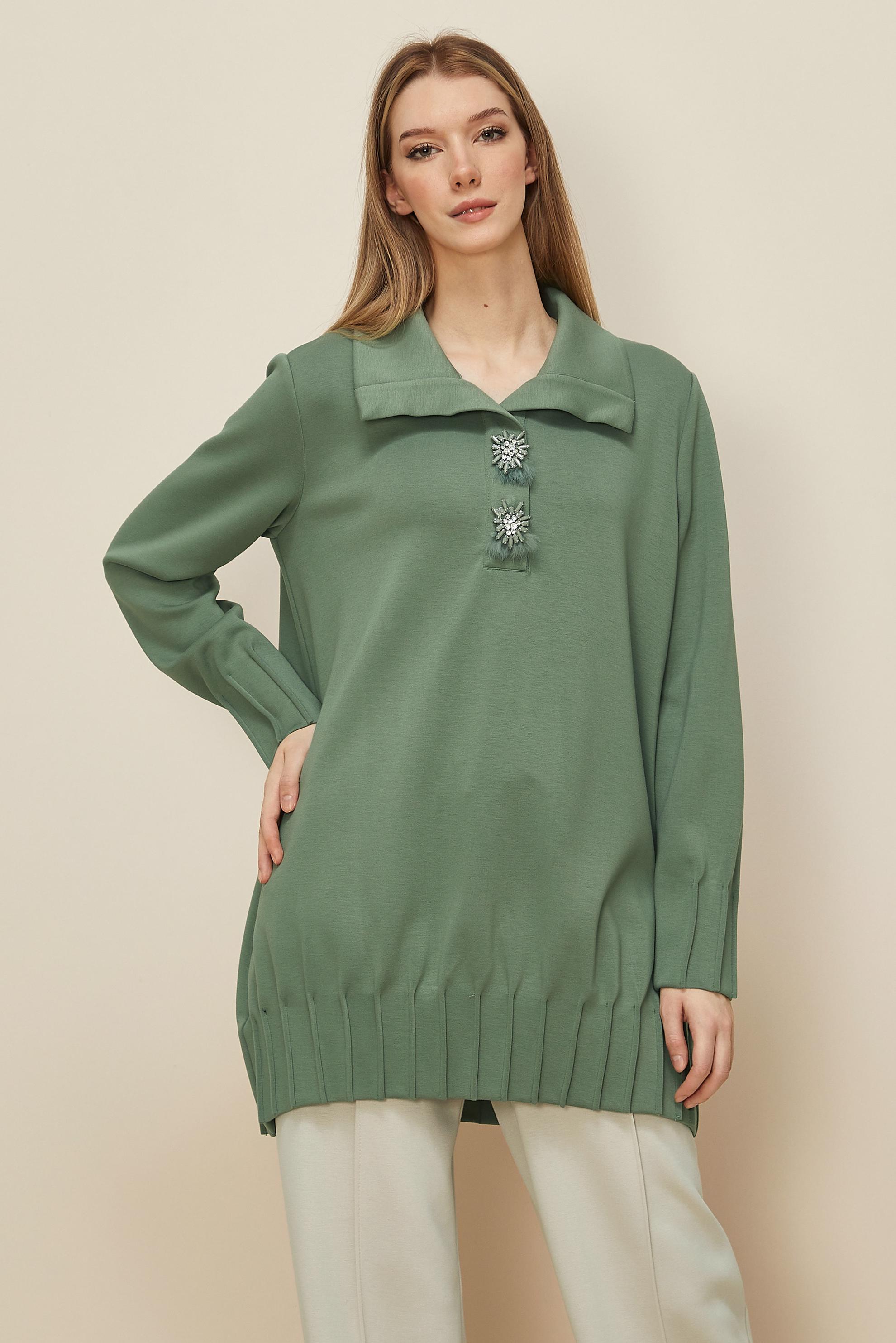 Tesettür giyim YEŞİL TAŞLI EŞOFMAN TUNİK 45957