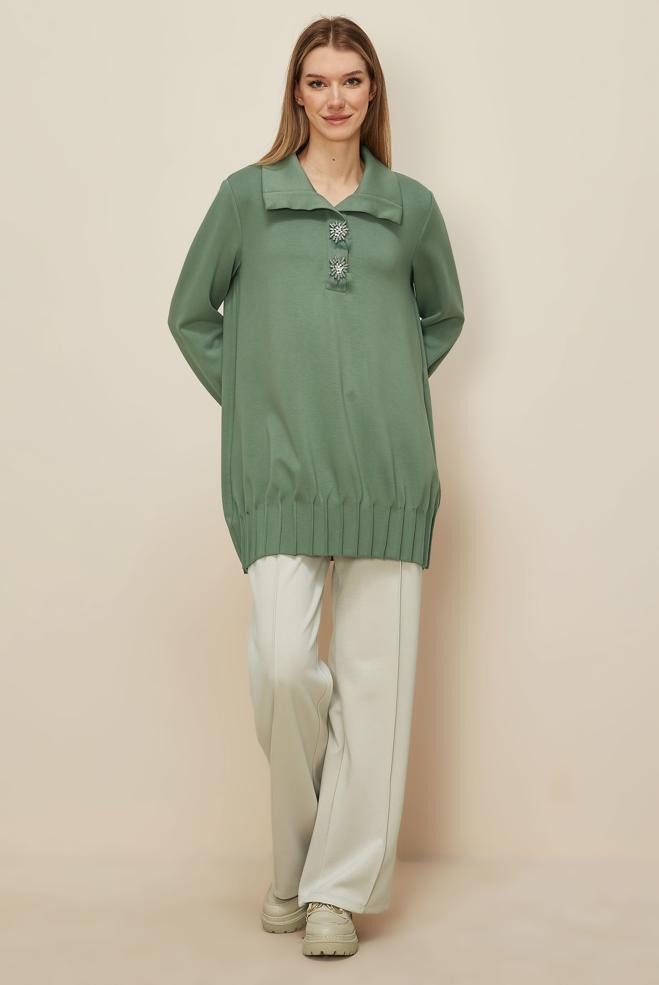 Tesettür giyim YEŞİL TAŞLI EŞOFMAN TUNİK 45957 - ALVİNA
