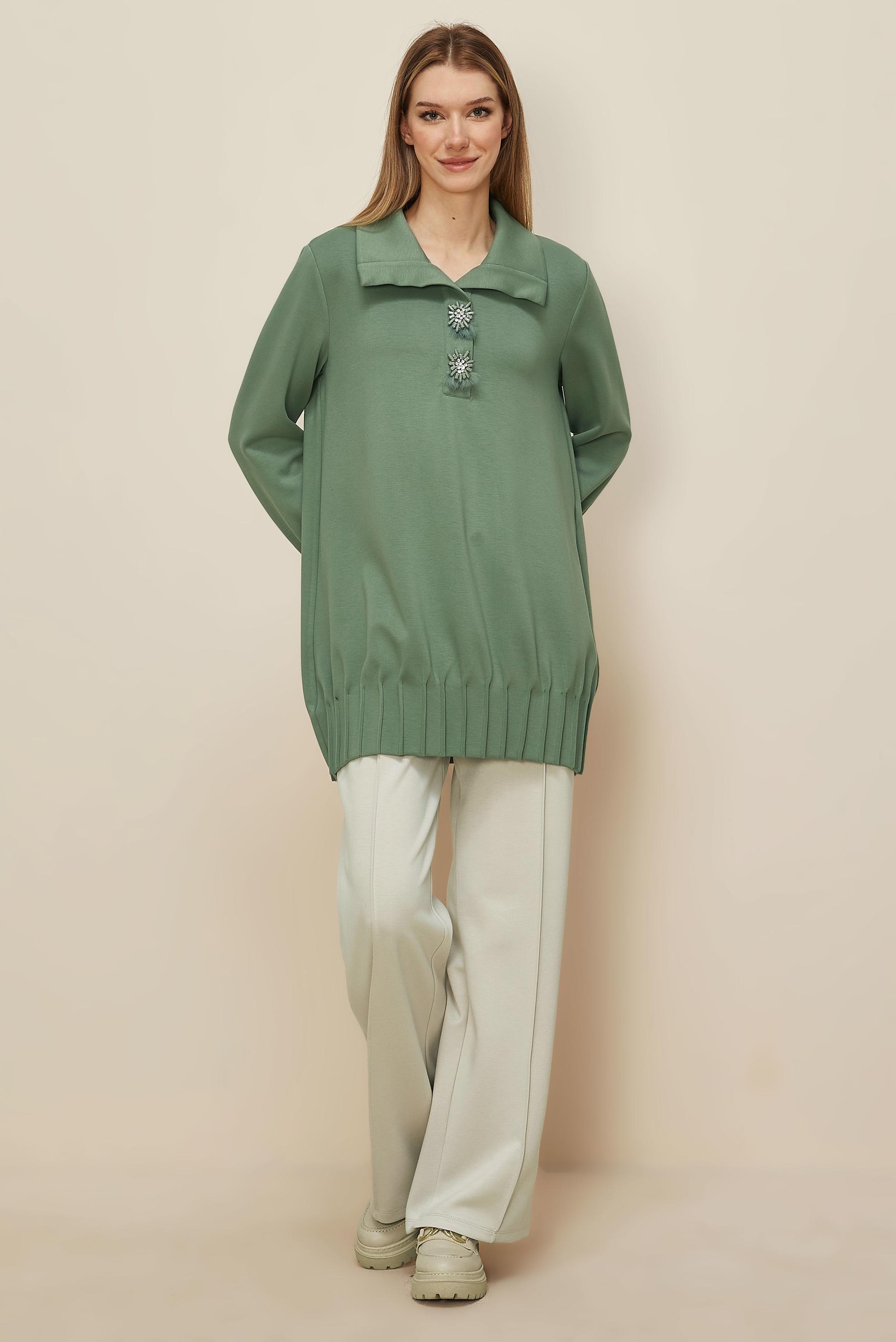 Tesettür giyim YEŞİL TAŞLI EŞOFMAN TUNİK 45957