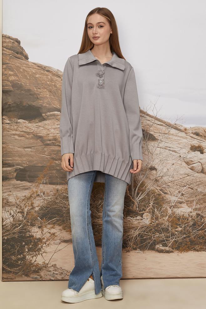 Hijab clothing MINK GEM EMBROIDERED TRACK SUIT TUNIC 45957 - ALVİNA