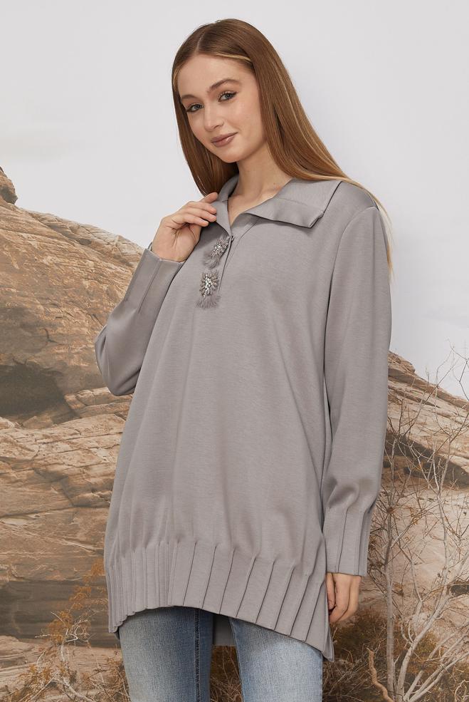 Hijab clothing MINK GEM EMBROIDERED TRACK SUIT TUNIC 45957 - ALVİNA