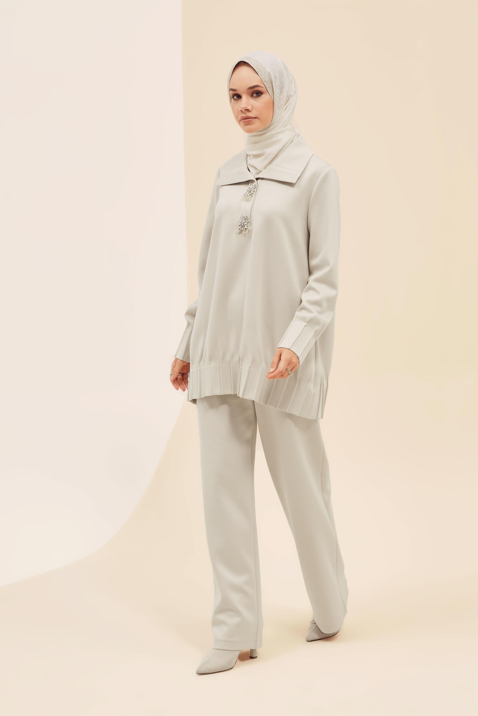 Vêtements hijab ÉCRUE TUNIQUE DE SURVÊTEMENT BRODÉE DE GEMMES 45957