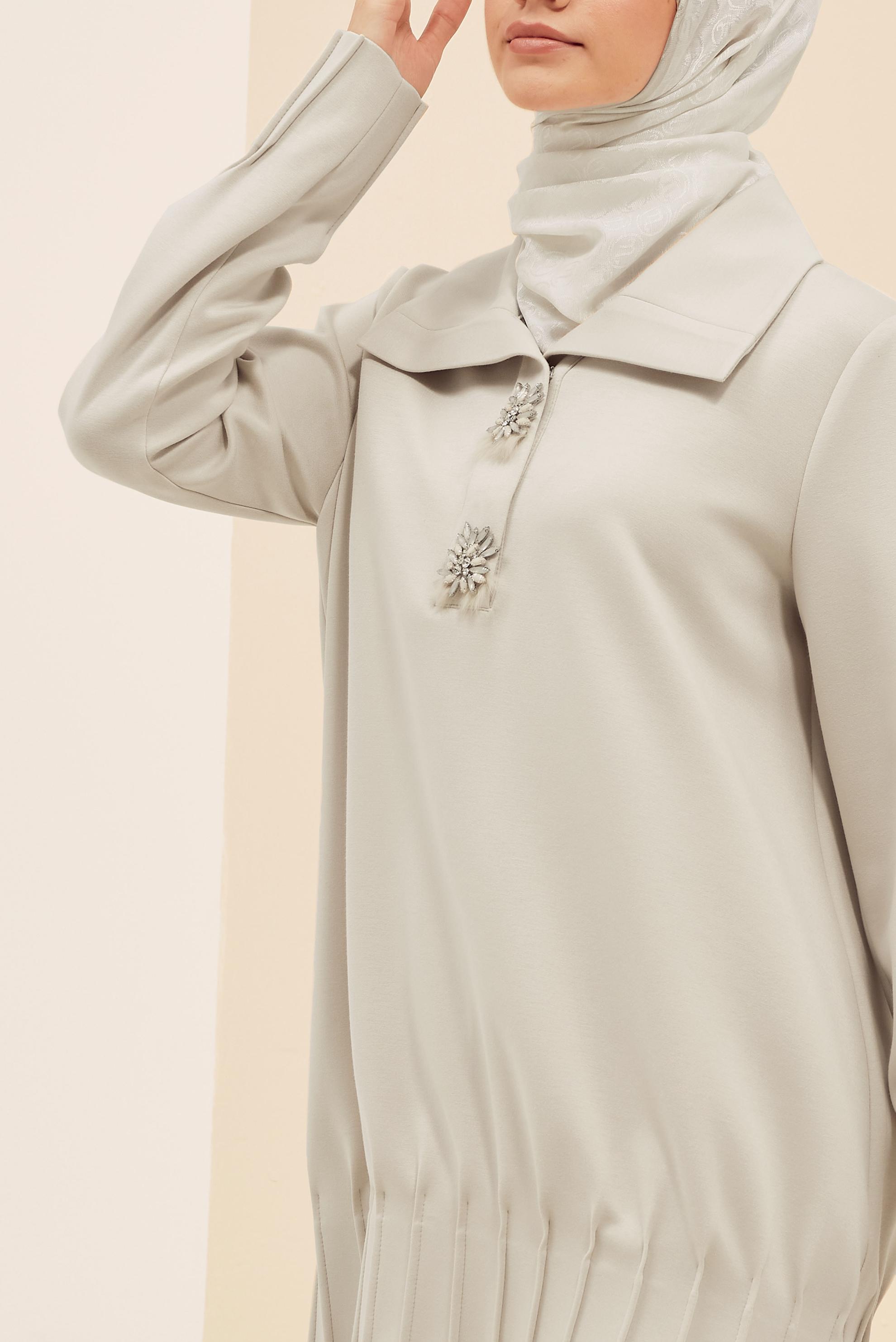 Vêtements hijab ÉCRUE TUNIQUE DE SURVÊTEMENT BRODÉE DE GEMMES 45957