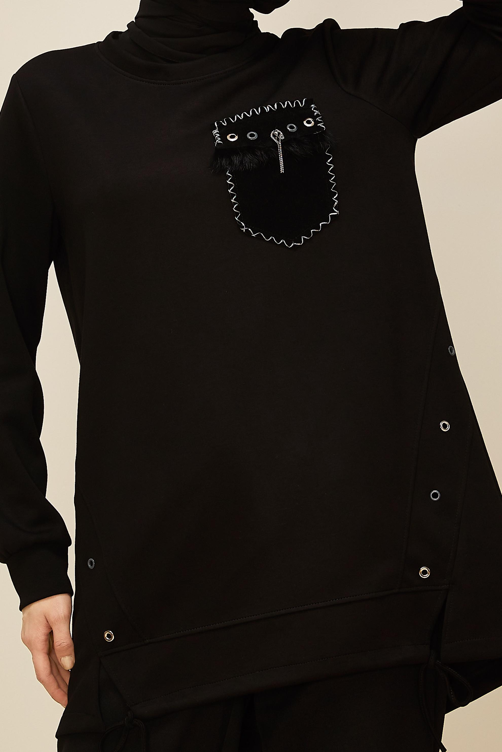 Tesettür giyim SİYAH CEP DETAYLI EŞOFMAN TUNİK 45958