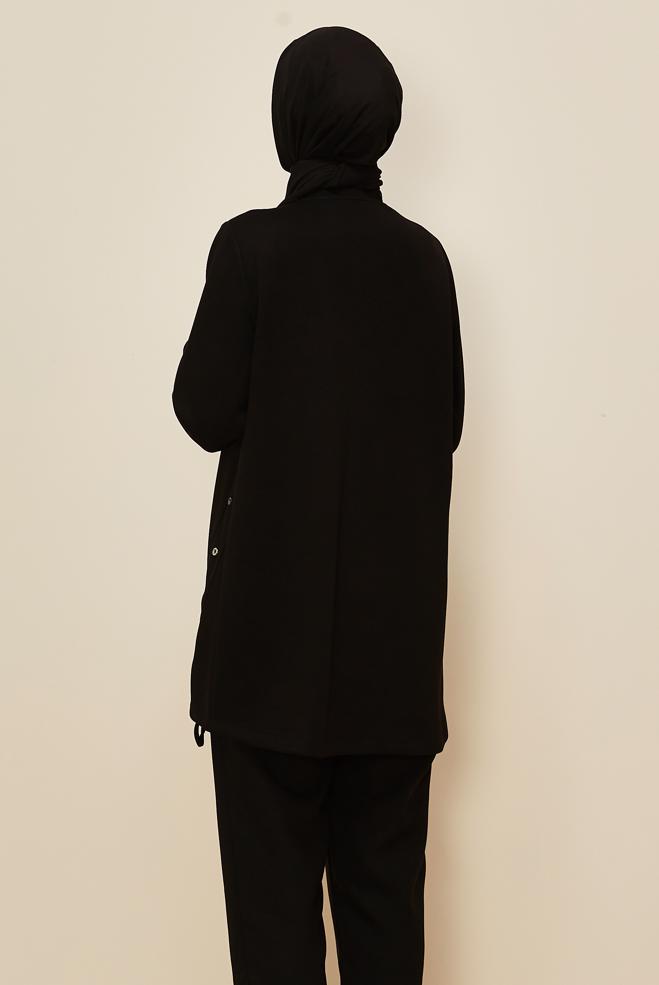Tesettür giyim SİYAH CEP DETAYLI EŞOFMAN TUNİK 45958 - ALVİNA