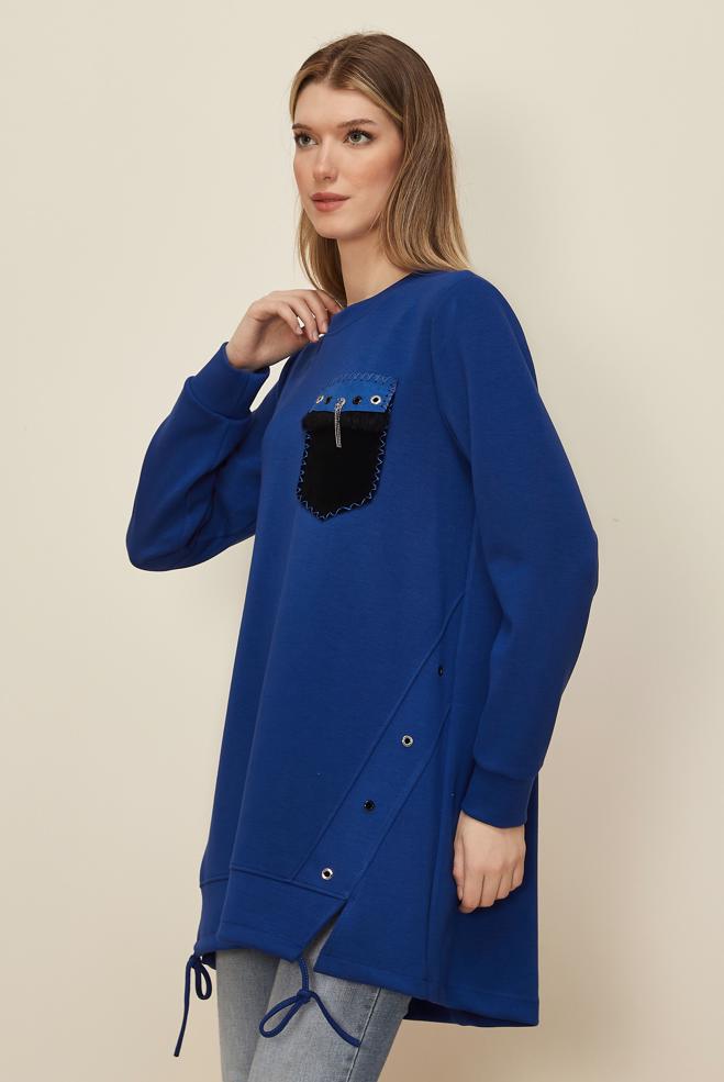 Hijab clothing NAVY BLUE POCKET DETAILED TRACKSUIT TUNIC 45958 - ALVİNA