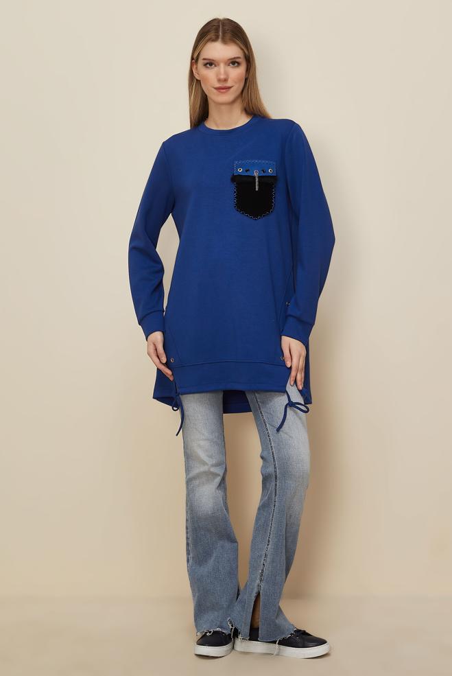 Hijab clothing NAVY BLUE POCKET DETAILED TRACKSUIT TUNIC 45958 - ALVİNA