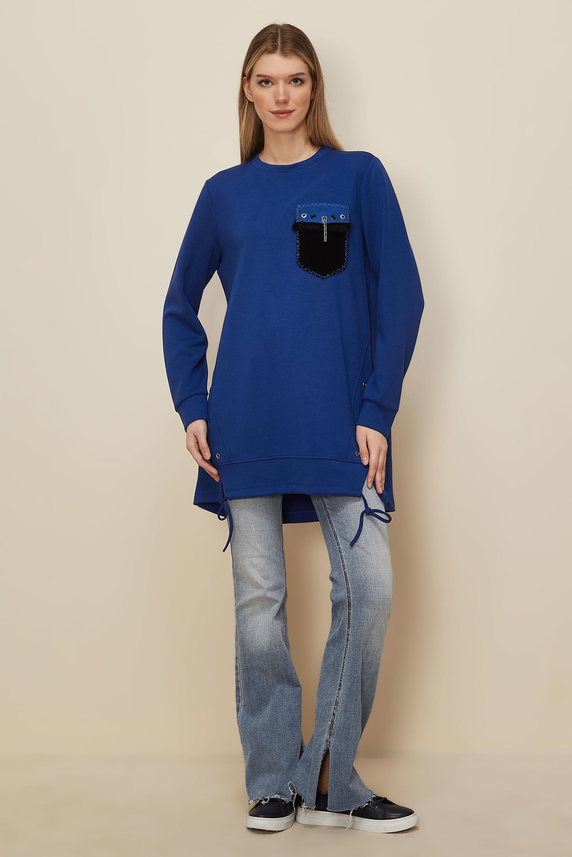 Hijab clothing NAVY BLUE POCKET DETAILED TRACKSUIT TUNIC 45958