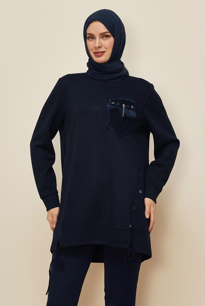 Tesettür giyim LACİVERT 45958 8525 EŞOFMAN TUNİK 38-46 TEK42 - ALVİNA