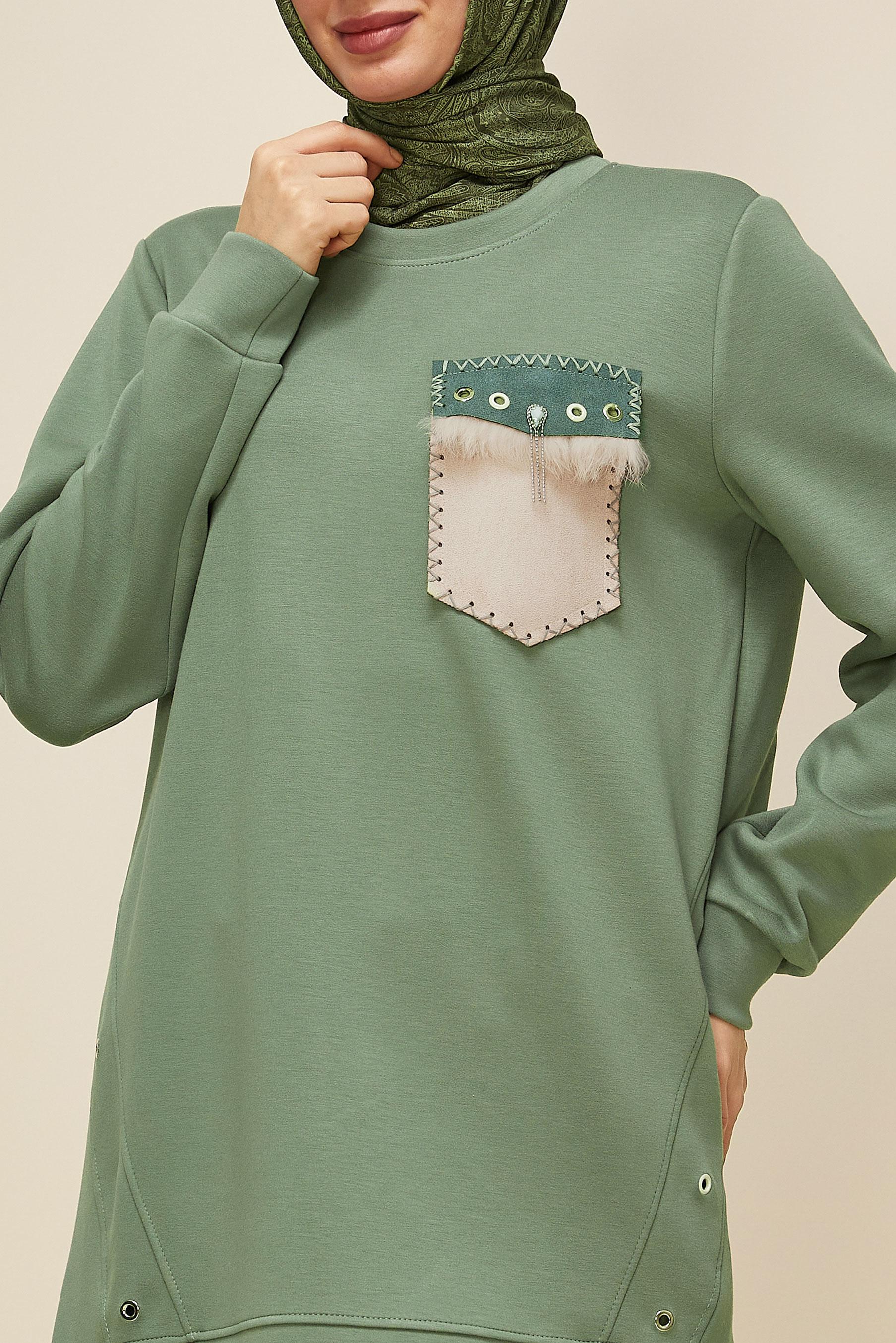 Tesettür giyim YEŞİL CEP DETAYLI EŞOFMAN TUNİK 45958
