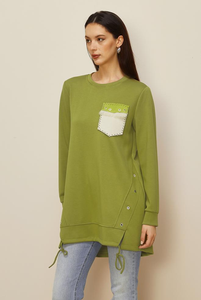 Tesettür giyim YEŞİL CEP DETAYLI EŞOFMAN TUNİK 45958 - ALVİNA