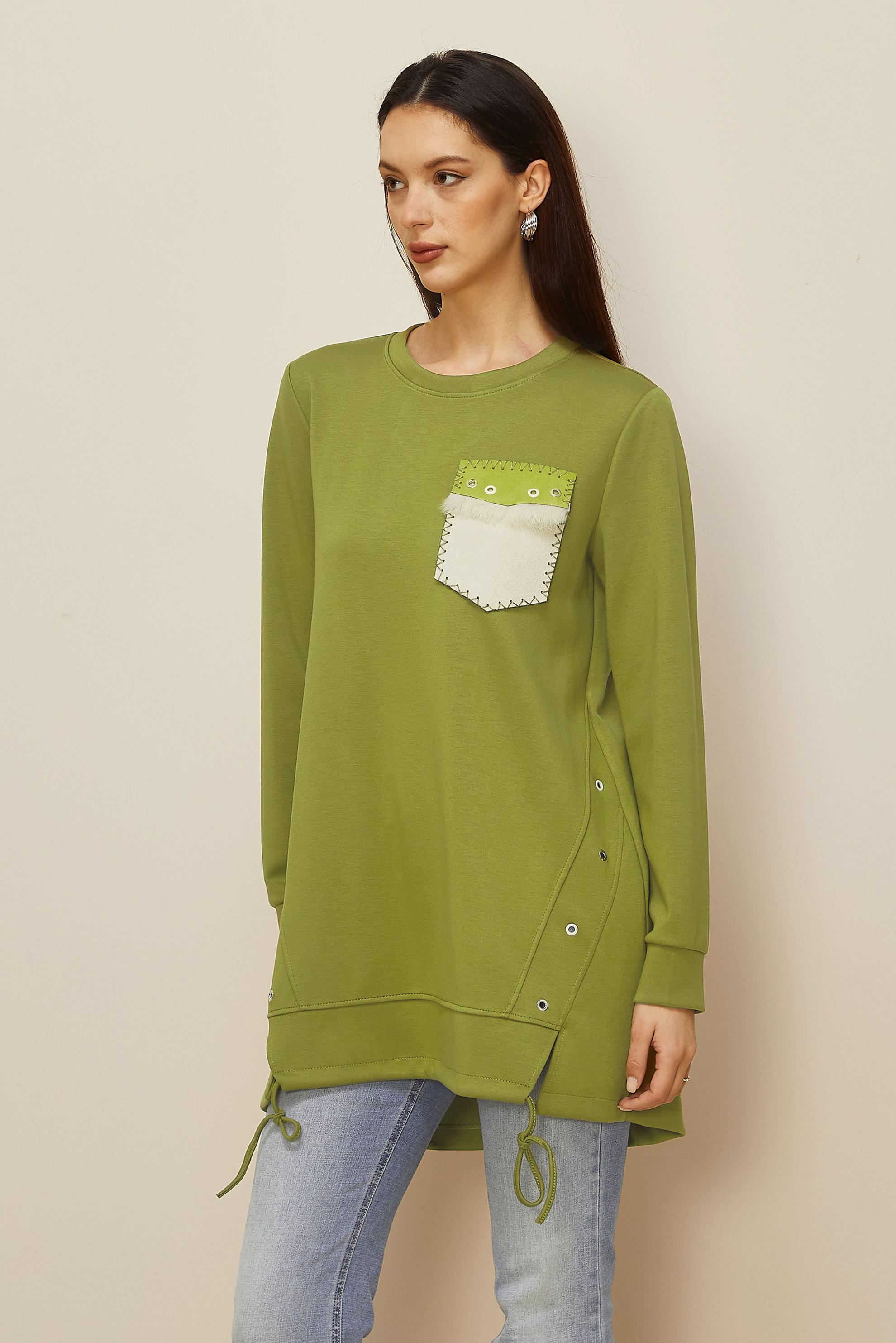 Tesettür giyim YEŞİL CEP DETAYLI EŞOFMAN TUNİK 45958