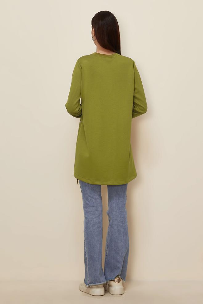 Tesettür giyim YEŞİL CEP DETAYLI EŞOFMAN TUNİK 45958 - ALVİNA