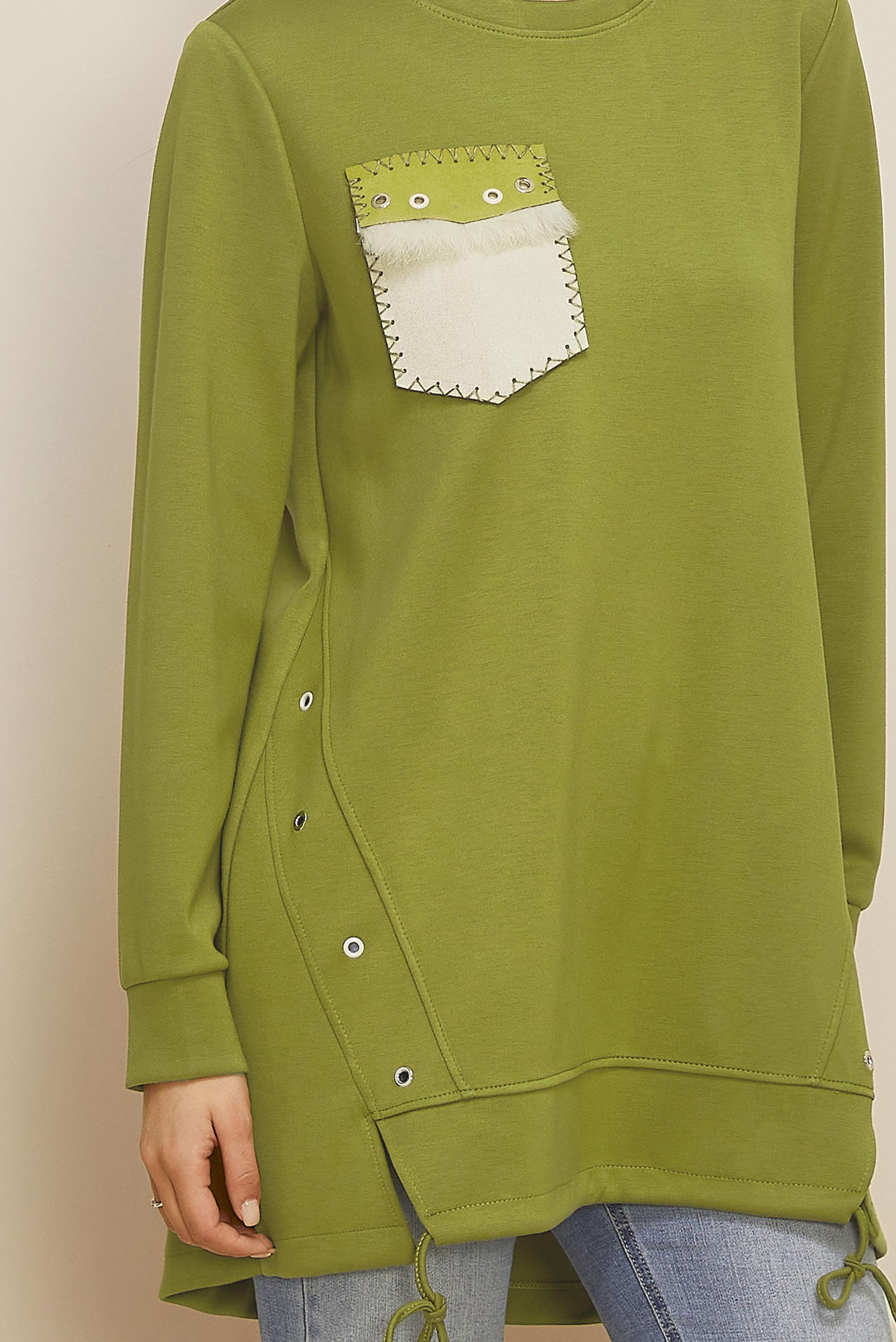 Tesettür giyim YEŞİL CEP DETAYLI EŞOFMAN TUNİK 45958