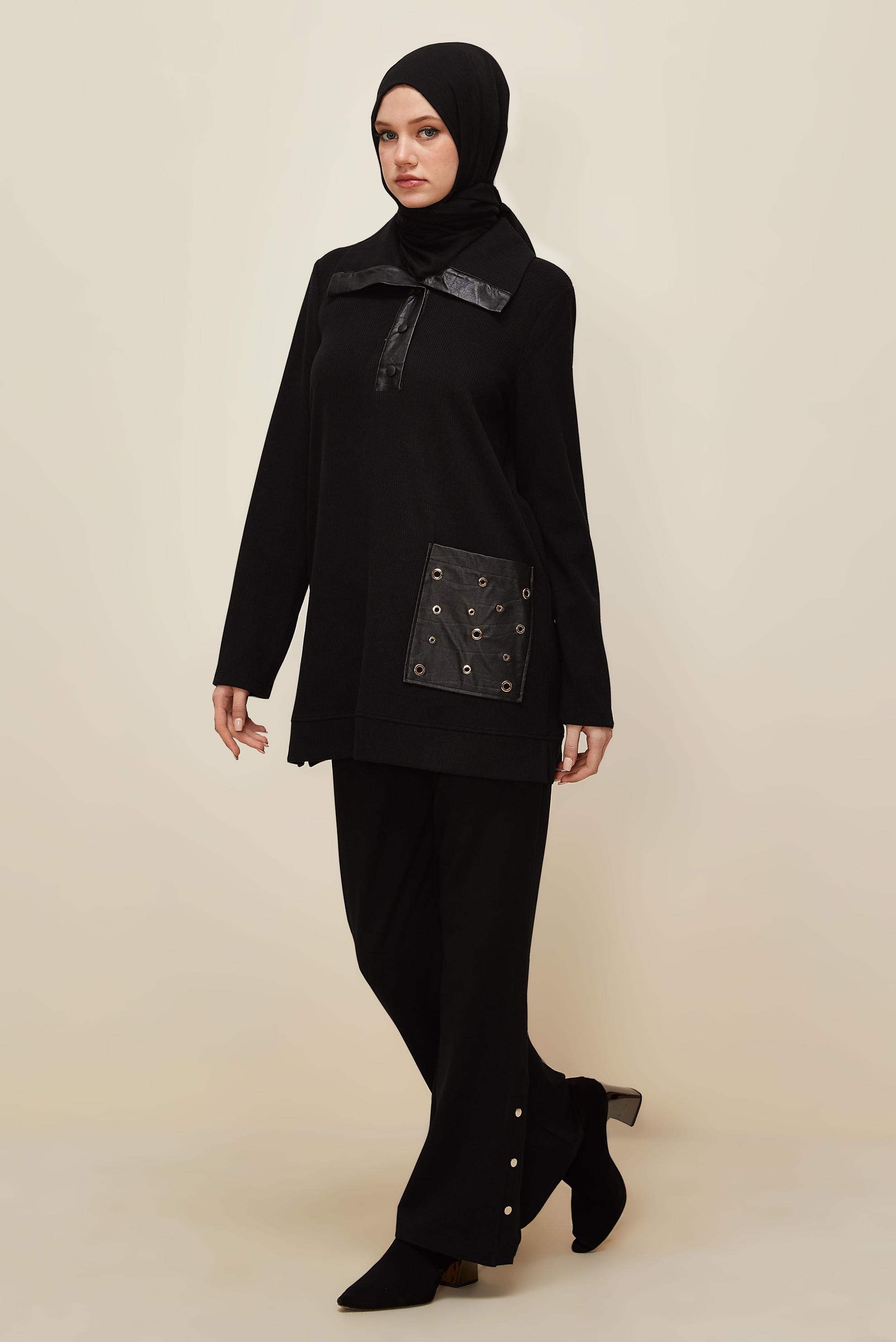 Hijab clothing BLACK POCKETED TRACKSUIT TUNIC 45959
