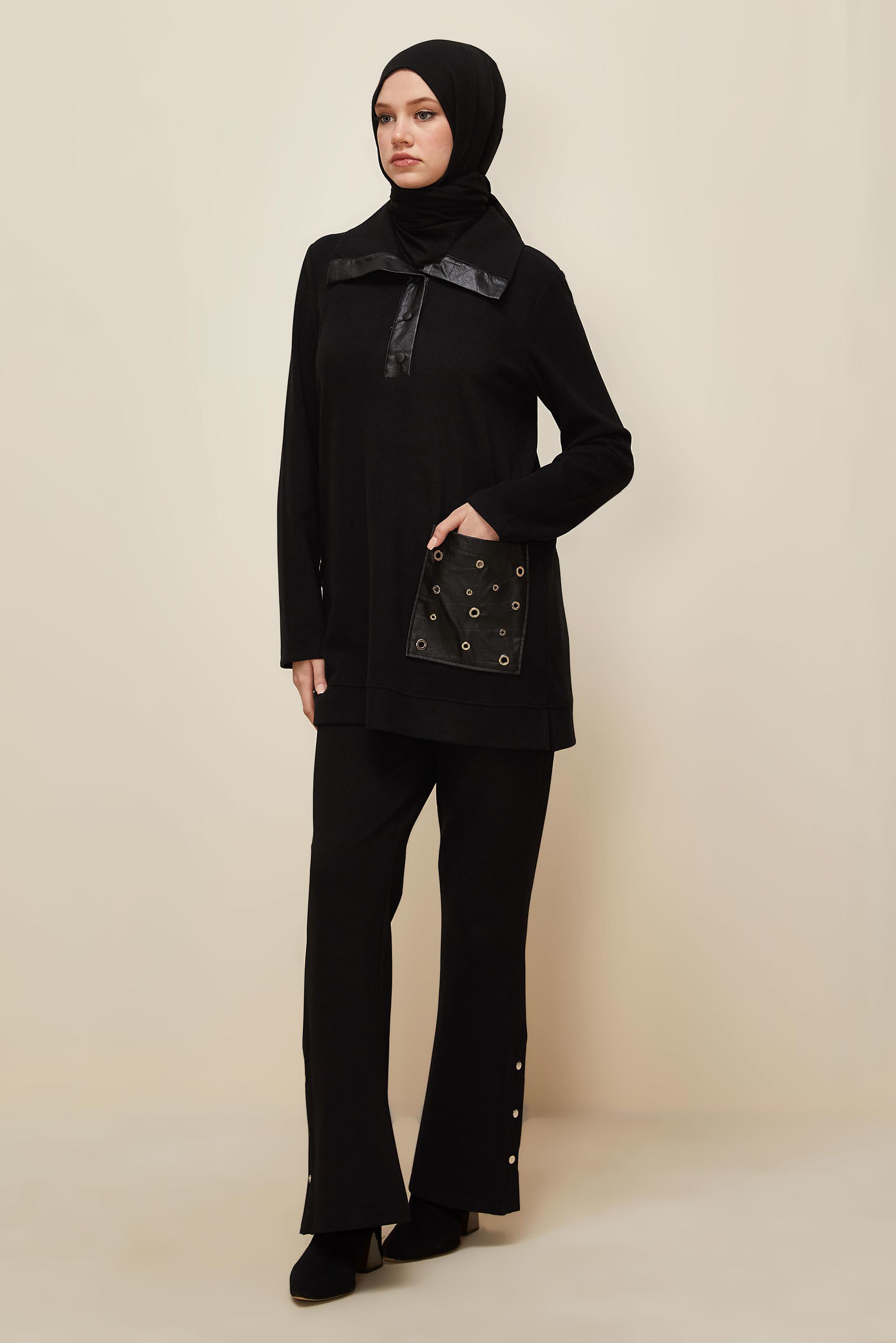 Hijab clothing BLACK POCKETED TRACKSUIT TUNIC 45959