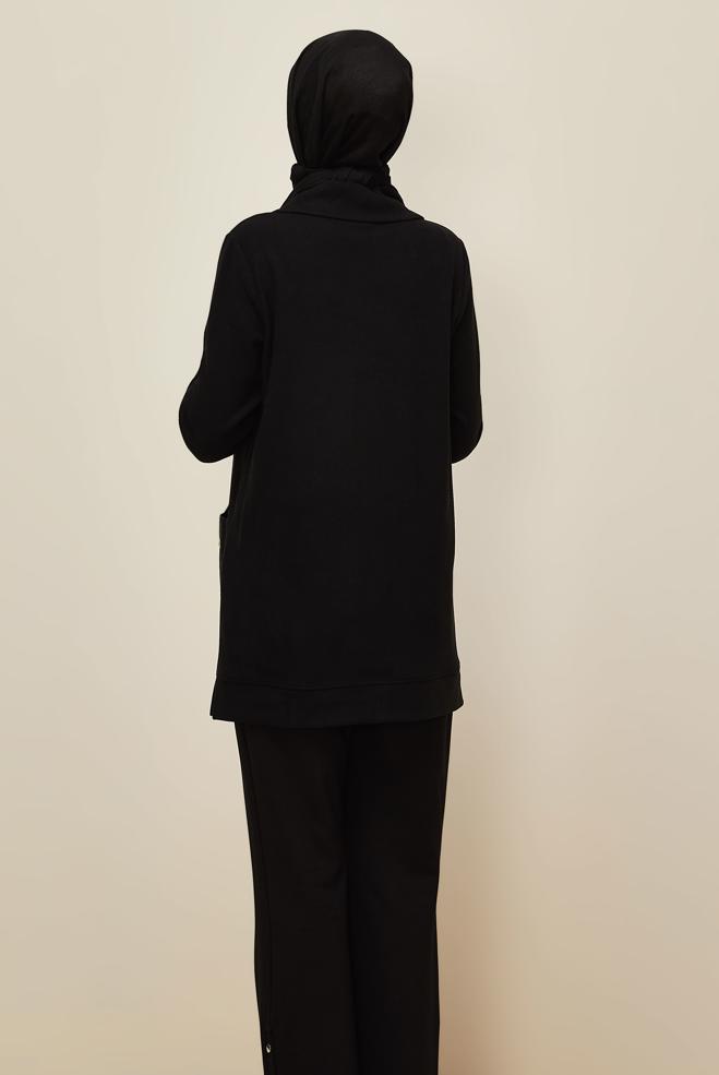 Hijab clothing BLACK POCKETED TRACKSUIT TUNIC 45959 - ALVİNA