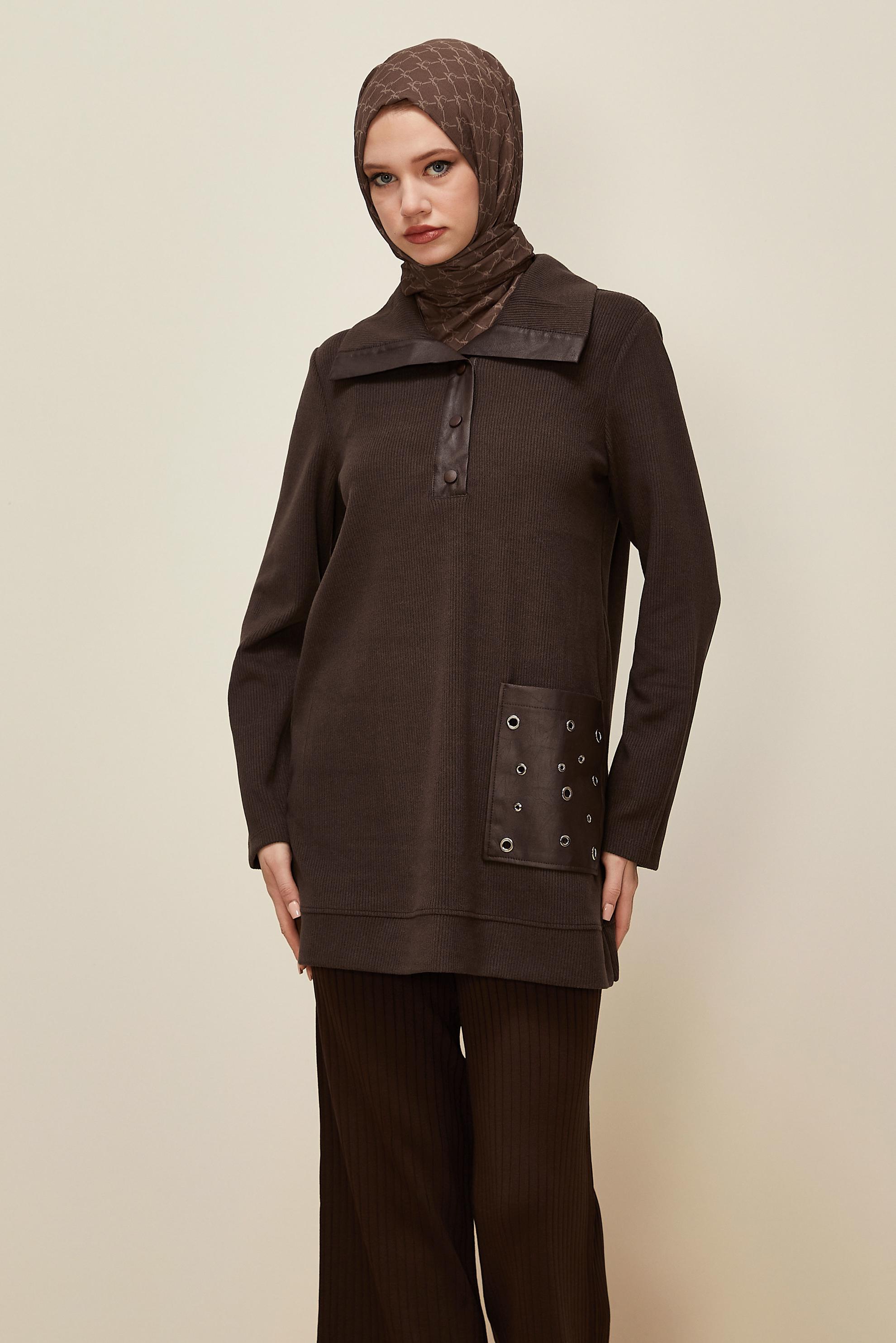 Vêtements hijab BRUN TUNIQUE DE SURVÊTEMENT À POCHES 45959