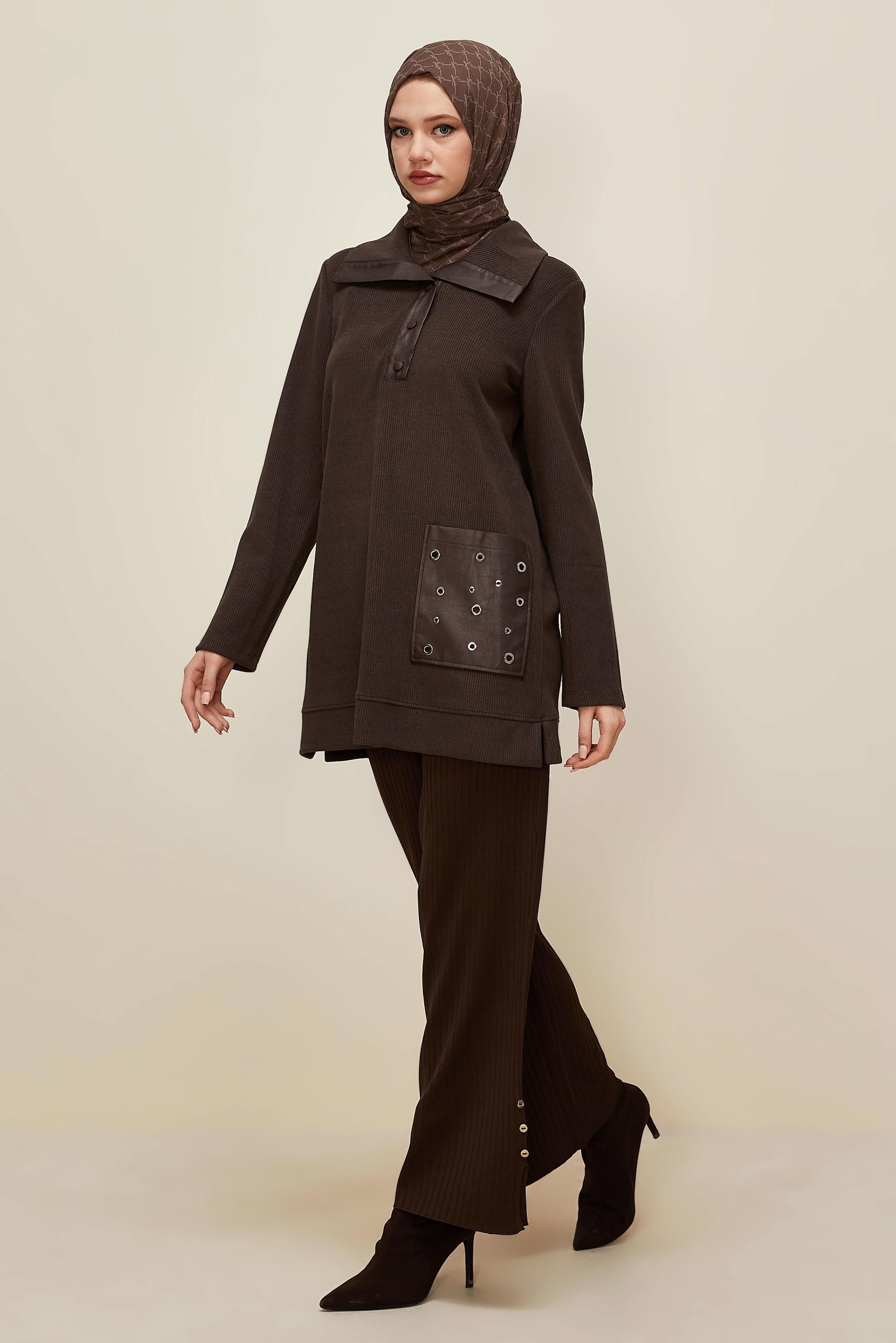 Vêtements hijab BRUN TUNIQUE DE SURVÊTEMENT À POCHES 45959