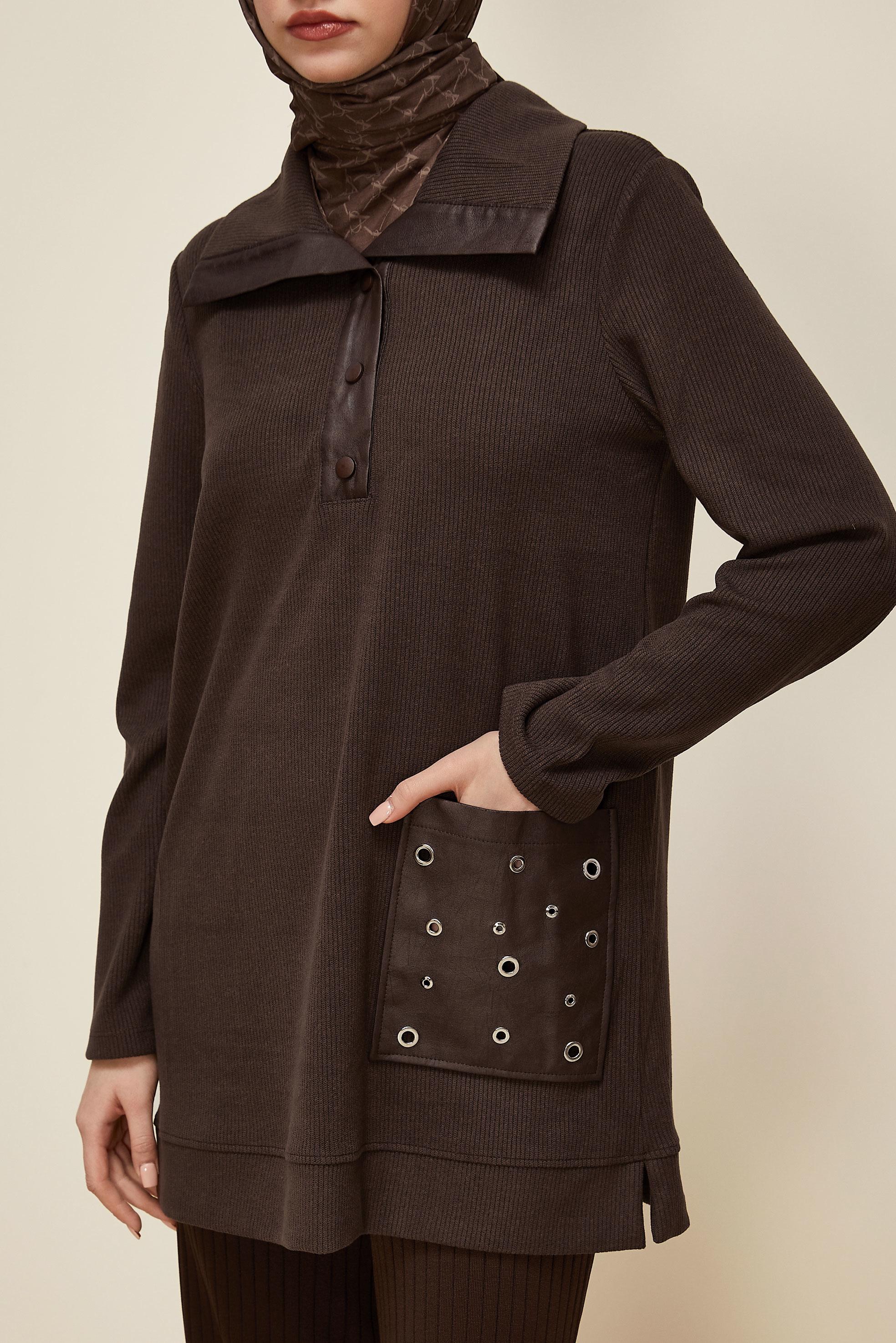 Vêtements hijab BRUN TUNIQUE DE SURVÊTEMENT À POCHES 45959