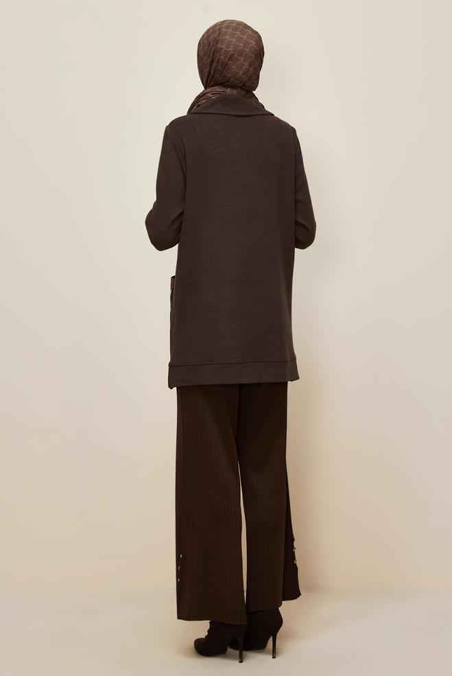Vêtements hijab BRUN TUNIQUE DE SURVÊTEMENT À POCHES 45959 - ALVİNA
