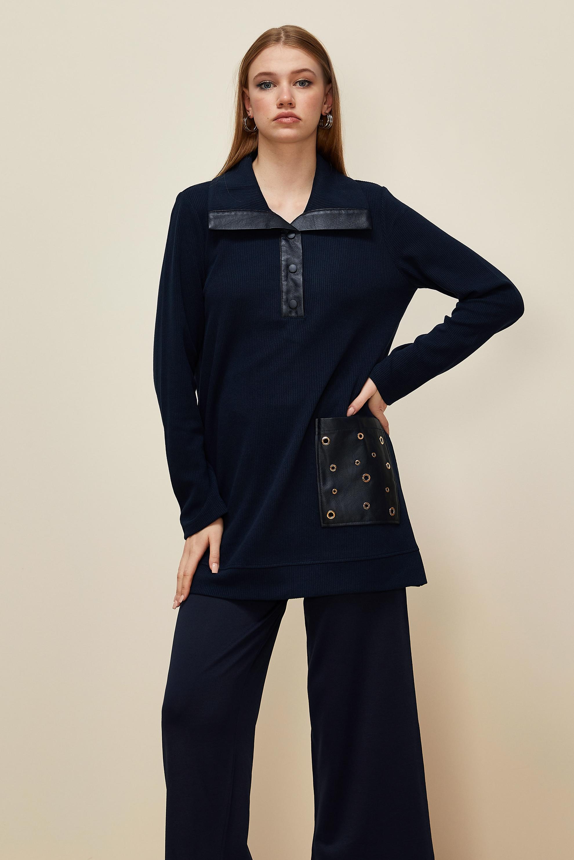 Vêtements hijab BLEU MARINE TUNIQUE DE SURVÊTEMENT À POCHES 45959