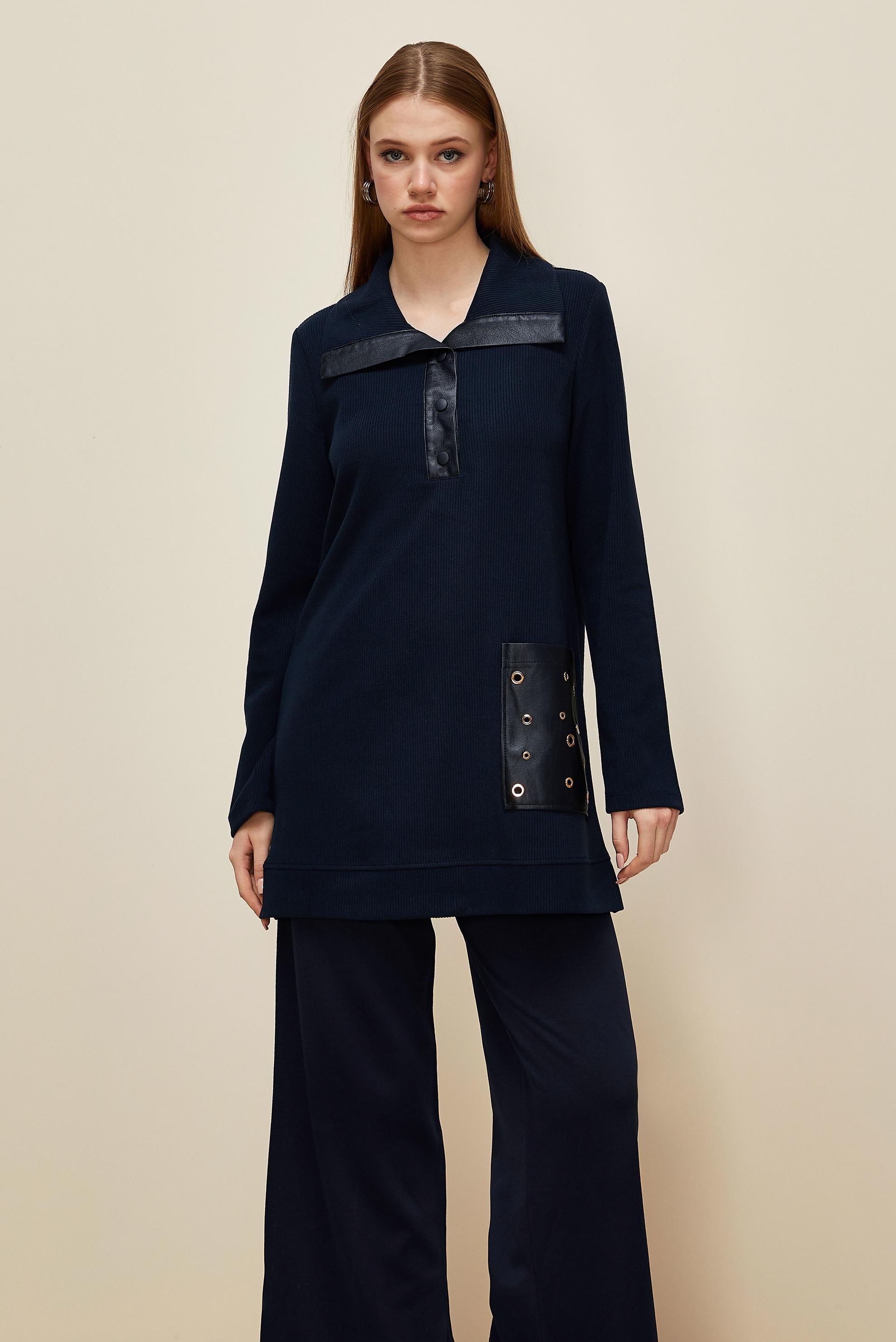 Vêtements hijab BLEU MARINE TUNIQUE DE SURVÊTEMENT À POCHES 45959