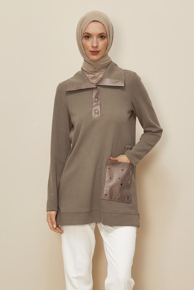 Hijab clothing MINK POCKETED TRACKSUIT TUNIC 45959 - ALVİNA