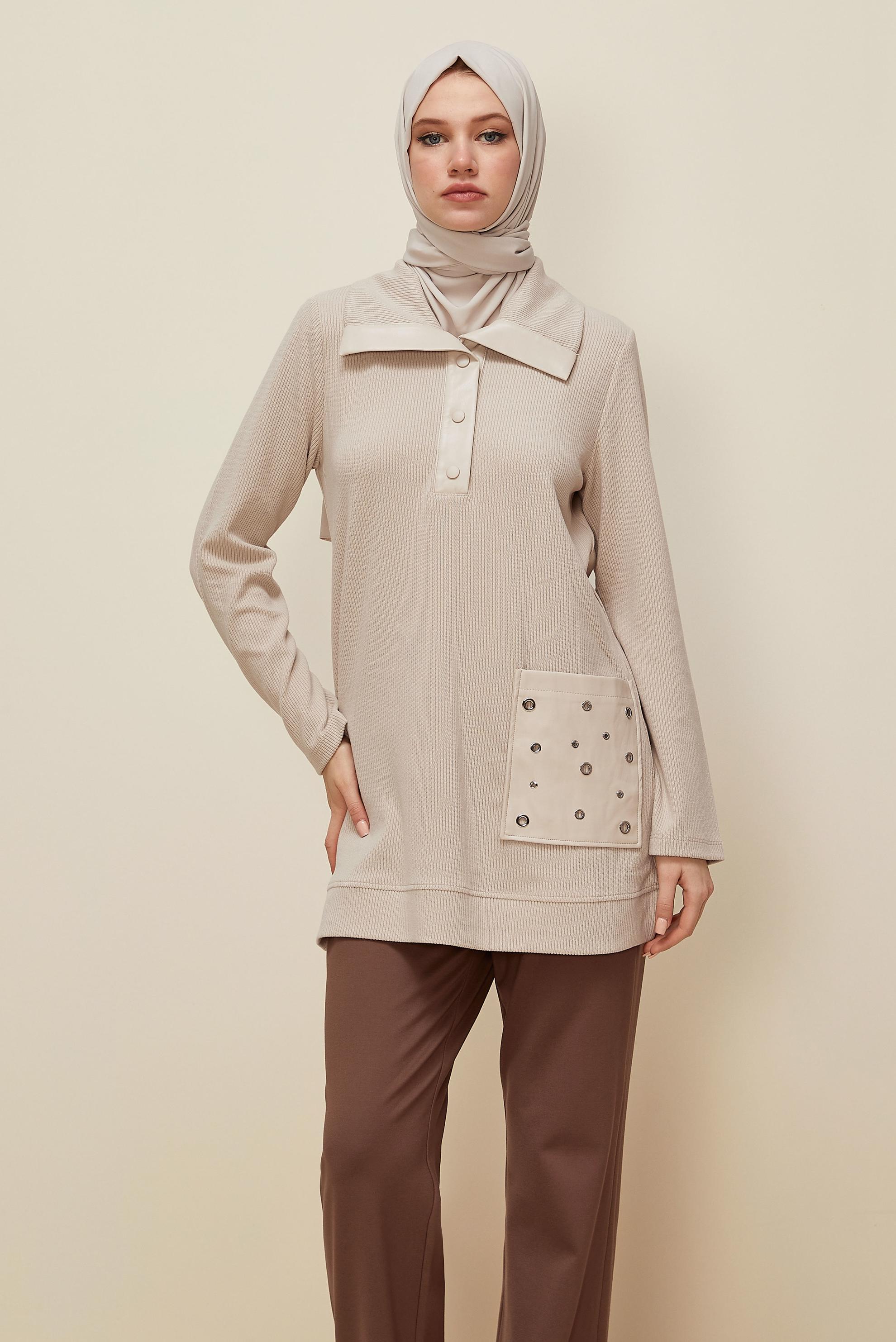 Vêtements hijab BEIGE TUNIQUE DE SURVÊTEMENT À POCHES 45959