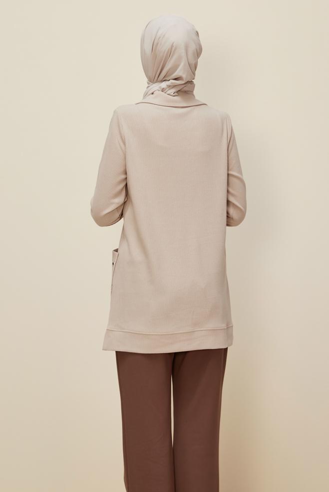 Vêtements hijab BEIGE TUNIQUE DE SURVÊTEMENT À POCHES 45959 - ALVİNA